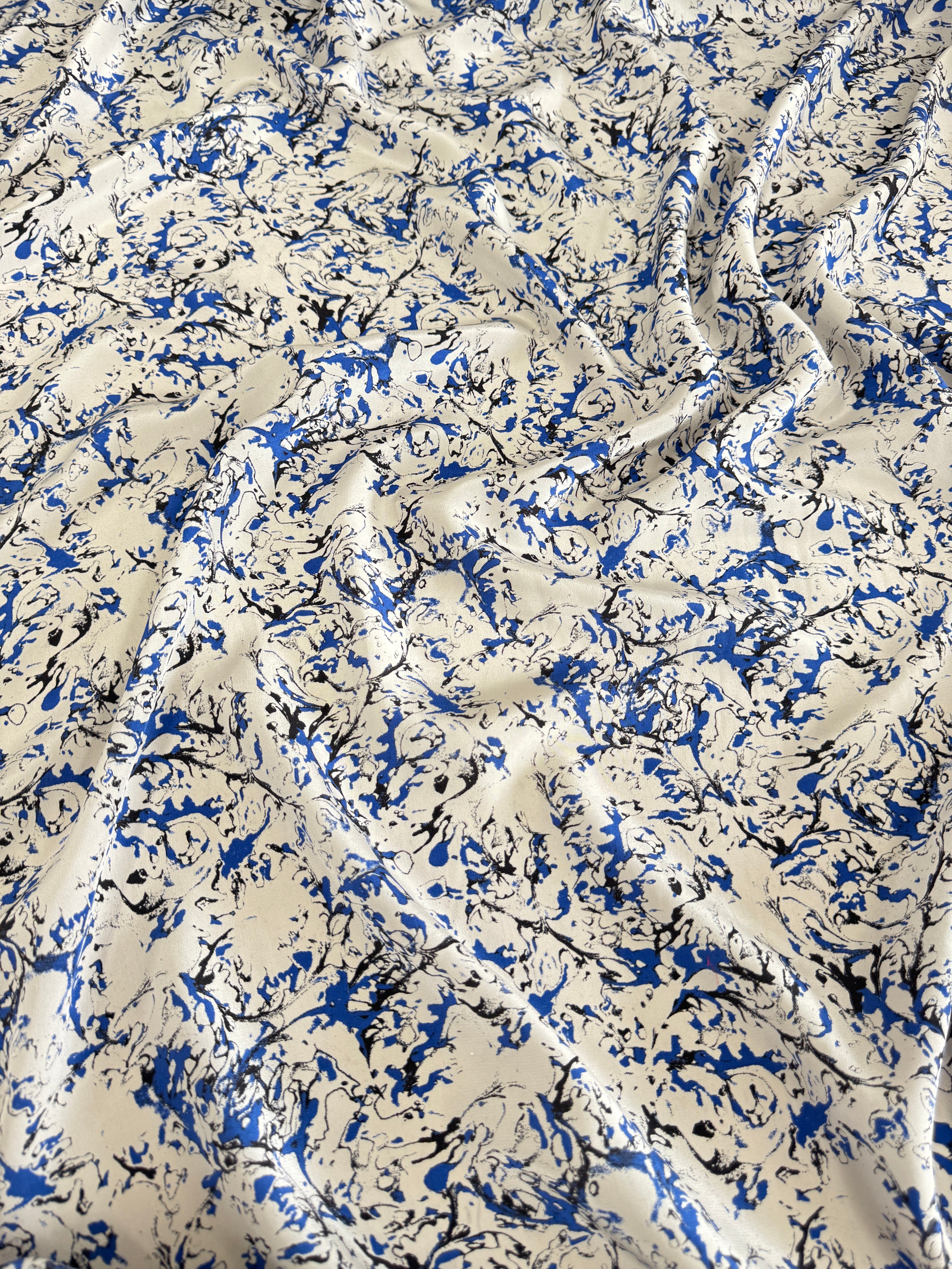 White Blue Marble Italian Silk Crepe De Chine, Silk Crepe De Chine, 100 Silk Fabric, Pure Silk Fabric, Luxury Silk Fabric, Matte Silk Fabric, Lightweight Silk Fabric, Crepe Silk Fabric
