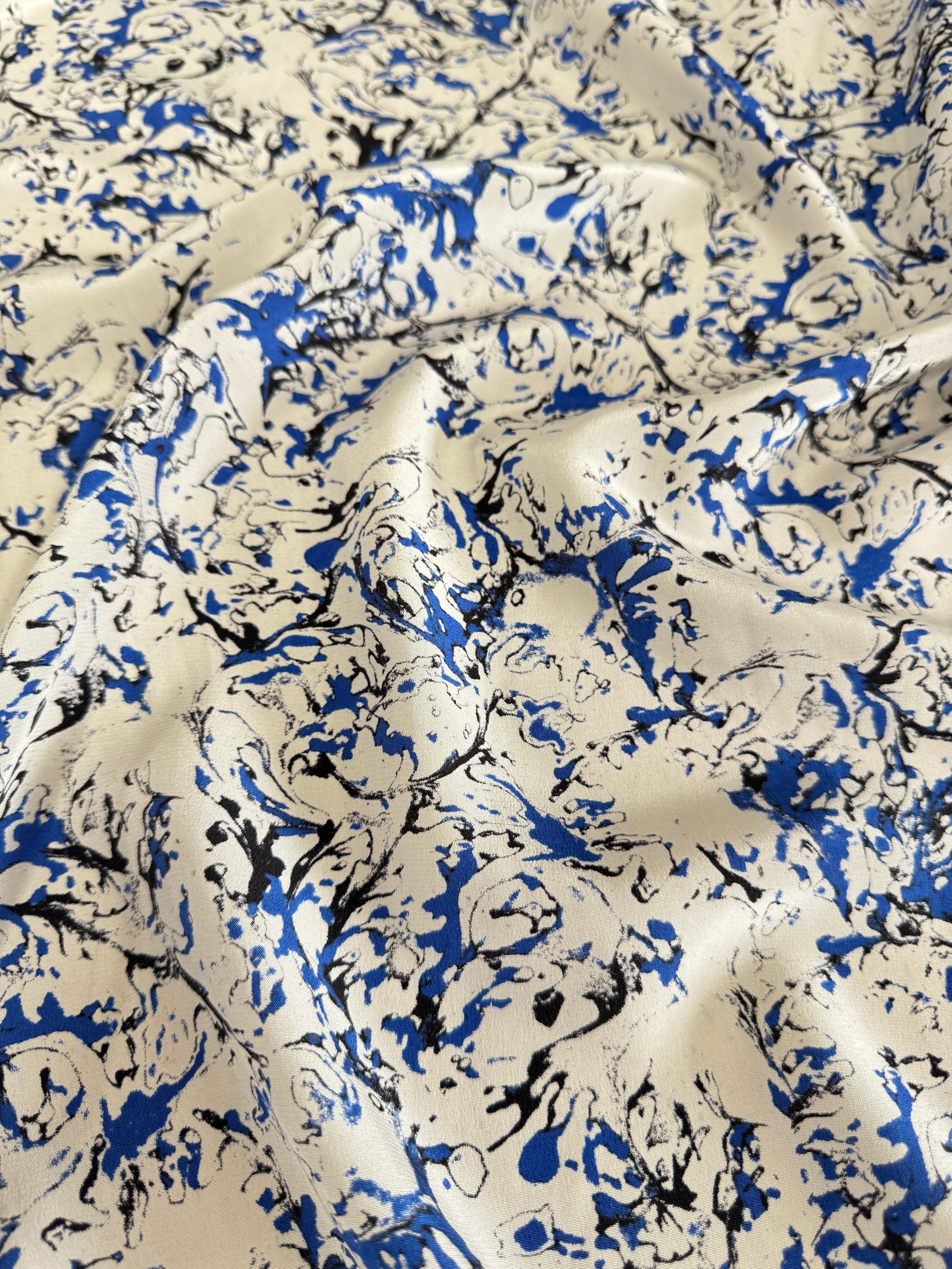White Blue Marble Italian Silk Crepe De Chine, Silk Crepe De Chine, 100 Silk Fabric, Pure Silk Fabric, Luxury Silk Fabric, Matte Silk Fabric, Lightweight Silk Fabric, Crepe Silk Fabric