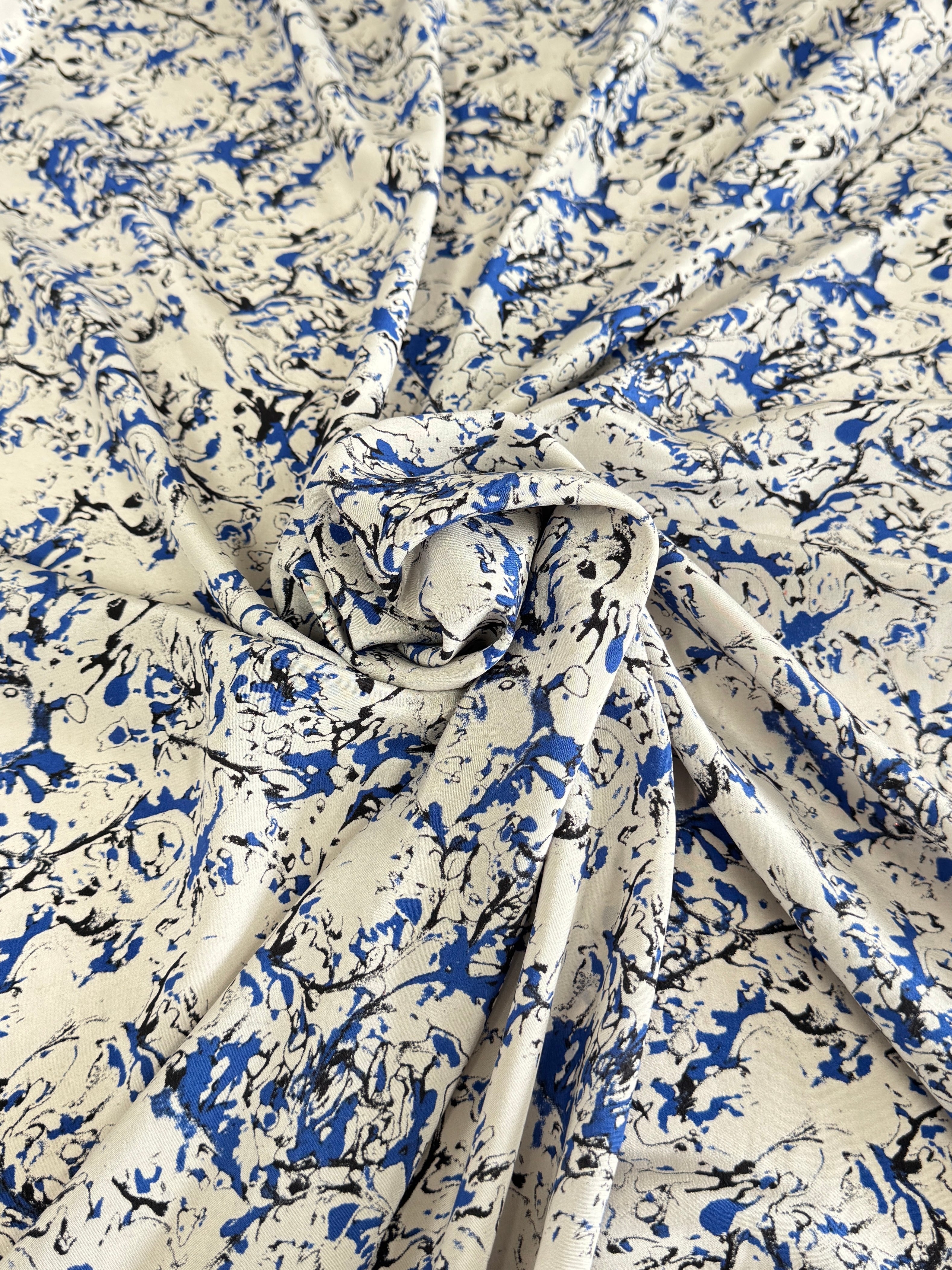 White Blue Marble Italian Silk Crepe De Chine, Silk Crepe De Chine, 100 Silk Fabric, Pure Silk Fabric, Luxury Silk Fabric, Matte Silk Fabric, Lightweight Silk Fabric, Crepe Silk Fabric