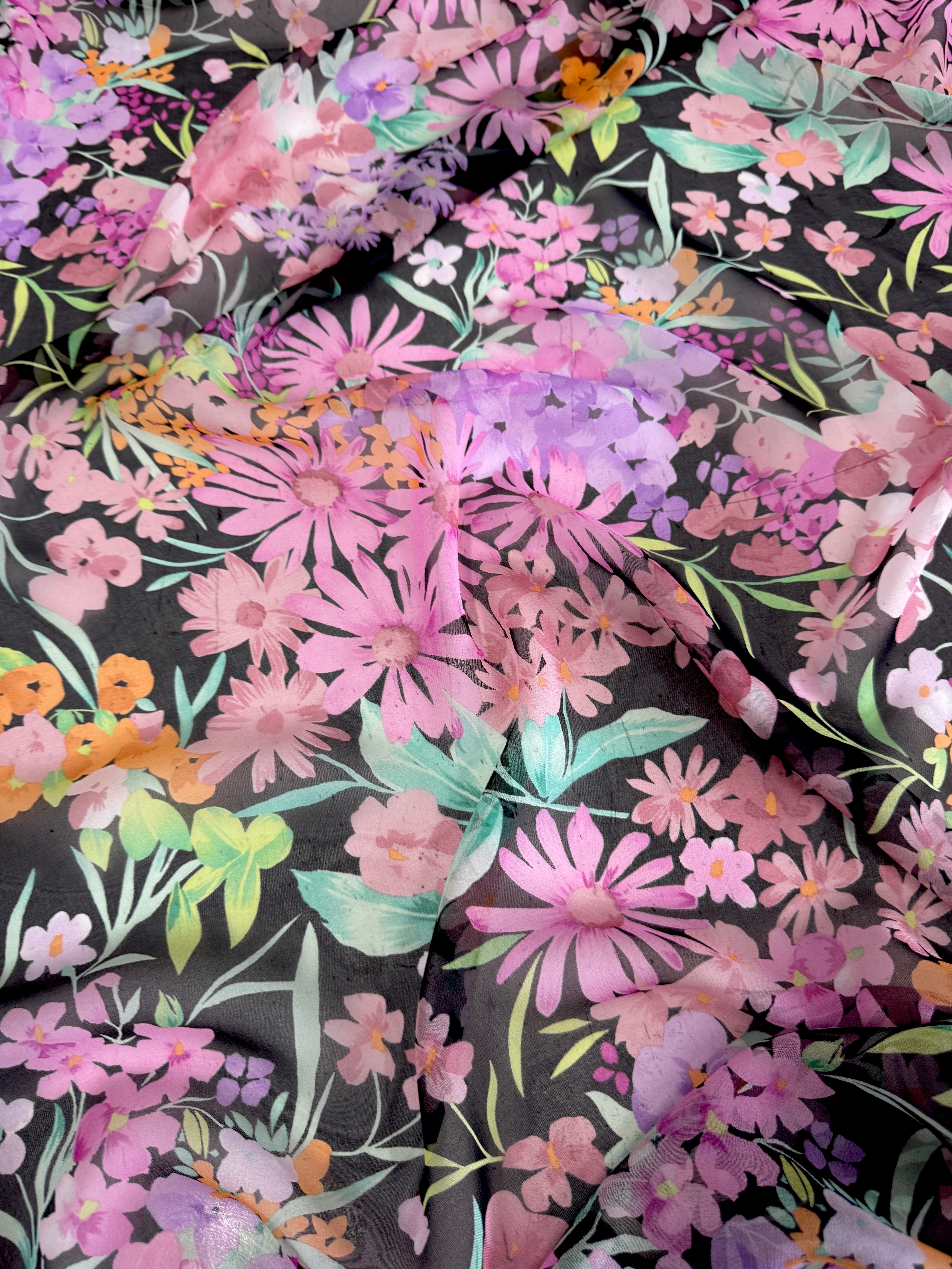 Spring Floral Silk Chiffon, Silk Chiffon Fabric, Pure Silk Chiffon, Luxury Silk Fabric, Lightweight Silk Fabric, Sheer Silk Fabric, Designer Silk Fabric, High End Silk Fabric