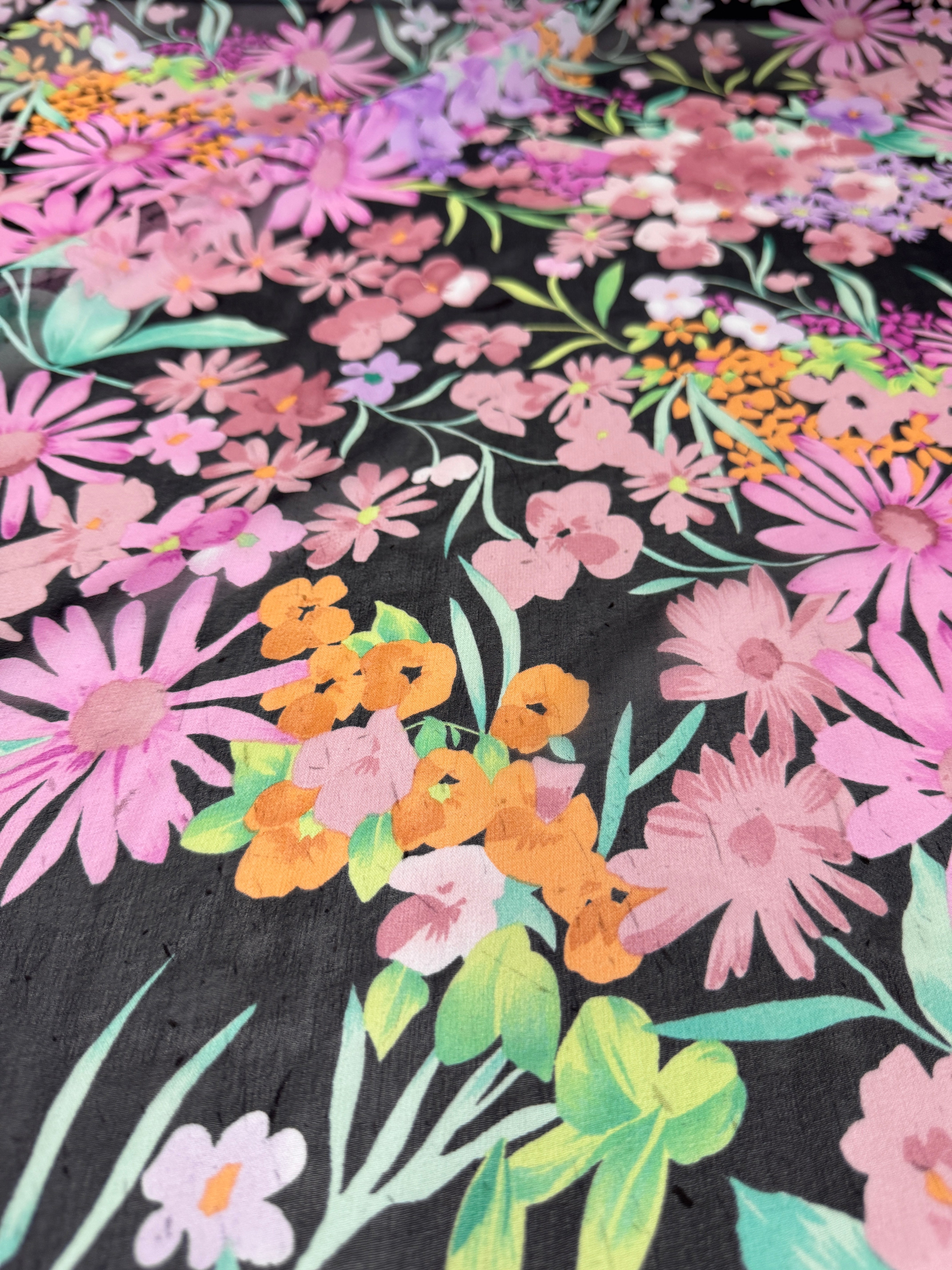 Spring Floral Silk Chiffon, Silk Chiffon Fabric, Pure Silk Chiffon, Luxury Silk Fabric, Lightweight Silk Fabric, Sheer Silk Fabric, Designer Silk Fabric, High End Silk Fabric