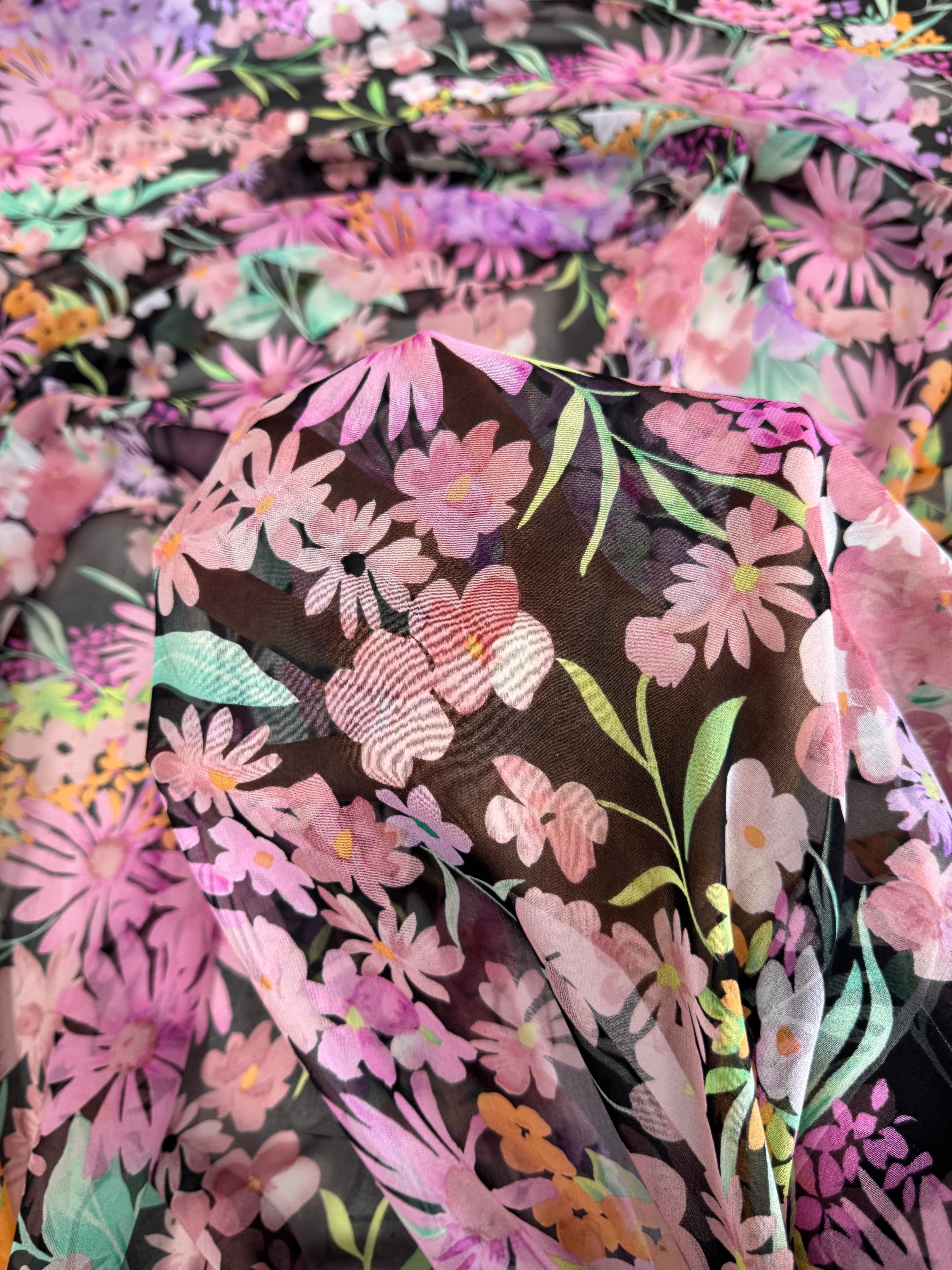 Spring Floral Silk Chiffon, Kiki Sewing Store, Kiki Luxury Fabric, Cheap Fabric Store, Kiki Textiles, Kiki Textile by the Yard, Kiki Textile USA