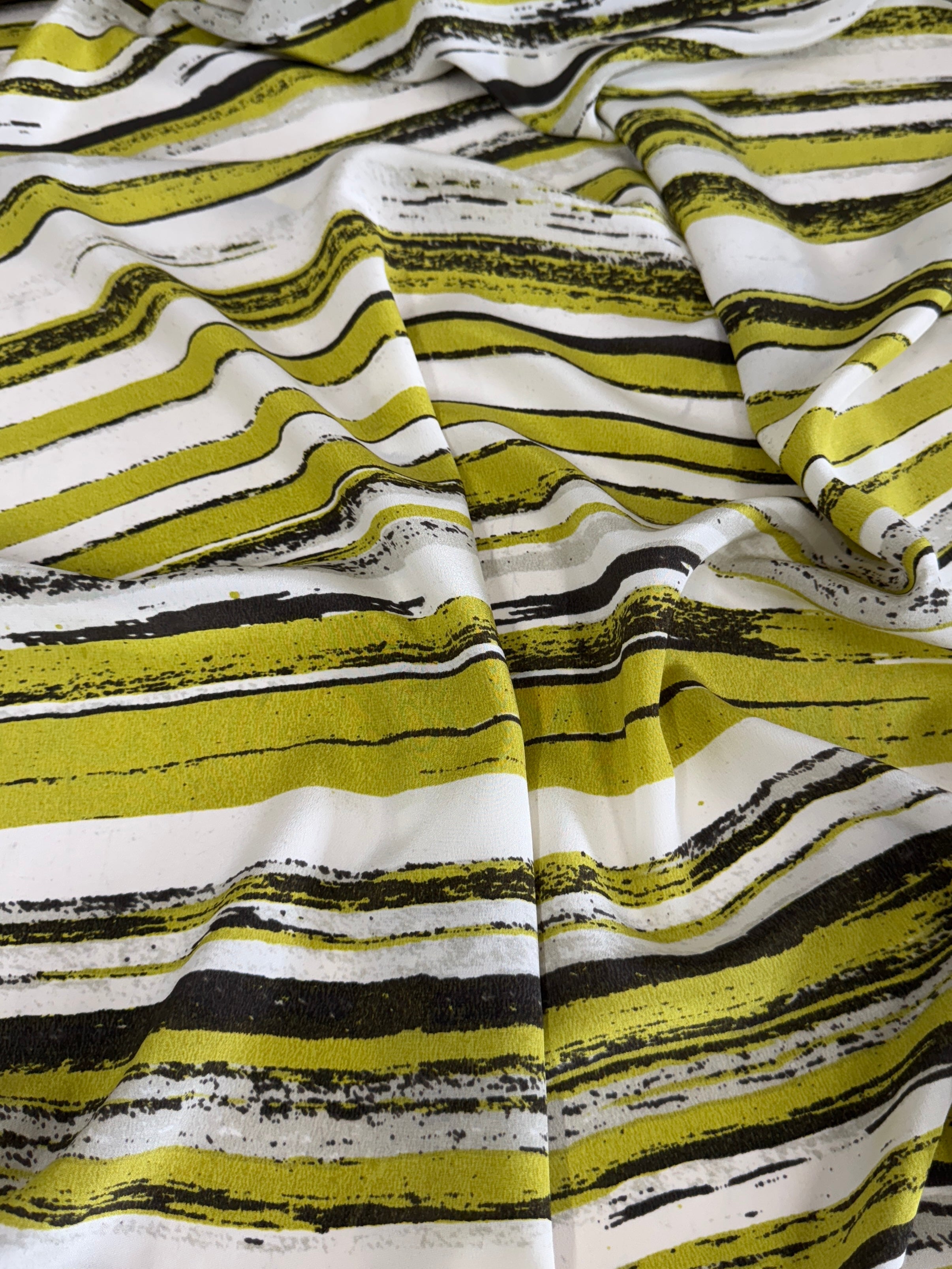 Apple Green Striped Silk Crepe De Chine, Silk Crepe De Chine, 100 Silk Fabric, Pure Silk Fabric, Luxury Silk Fabric, Matte Silk Fabric, Lightweight Silk Fabric, Crepe Silk Fabric