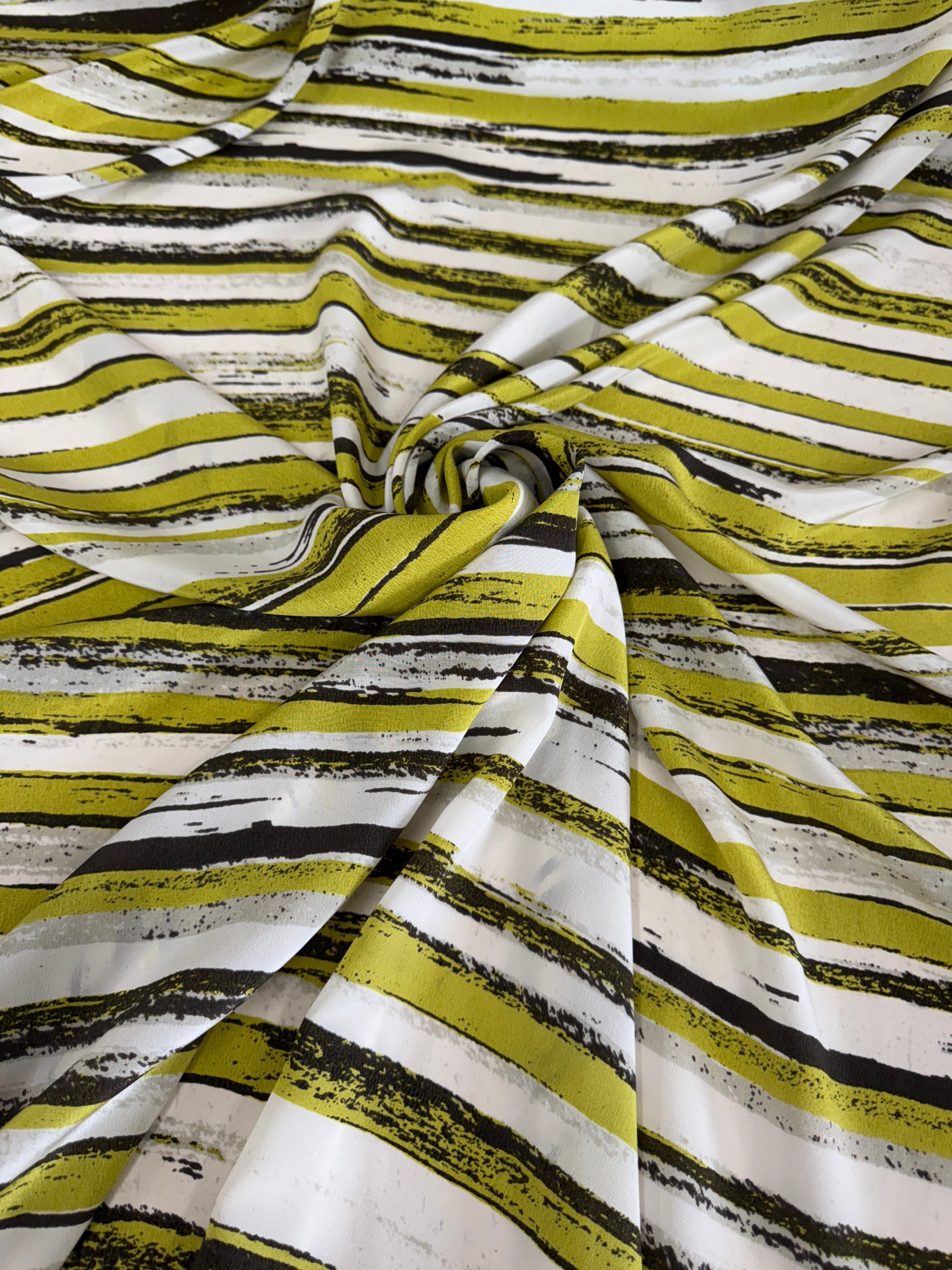 Apple Green Striped Silk Crepe De Chine, Silk Crepe De Chine, 100 Silk Fabric, Pure Silk Fabric, Luxury Silk Fabric, Matte Silk Fabric, Lightweight Silk Fabric, Crepe Silk Fabric