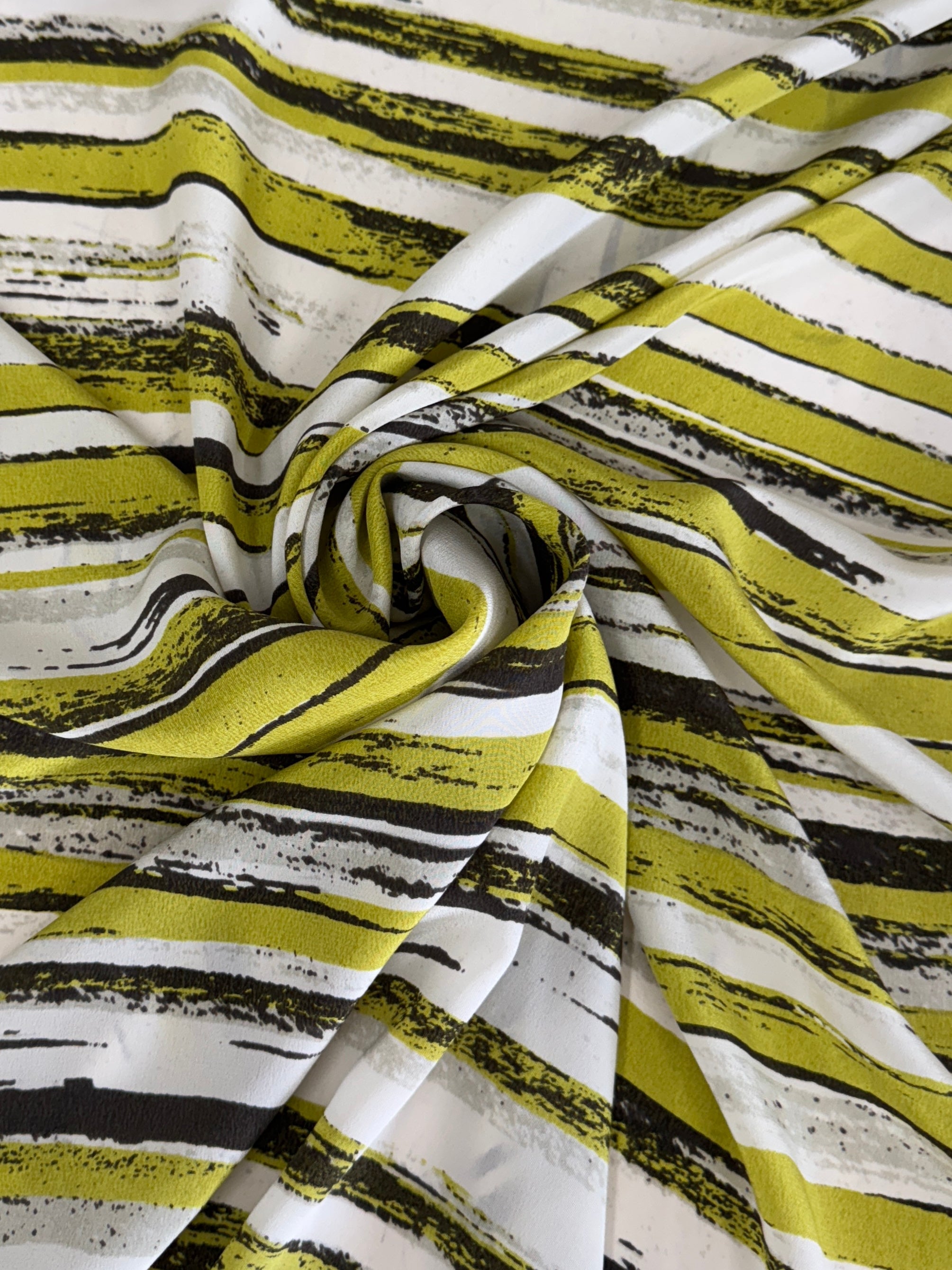 Apple Green Striped Silk Crepe De Chine, Silk Crepe De Chine, 100 Silk Fabric, Pure Silk Fabric, Luxury Silk Fabric, Matte Silk Fabric, Lightweight Silk Fabric, Crepe Silk Fabric