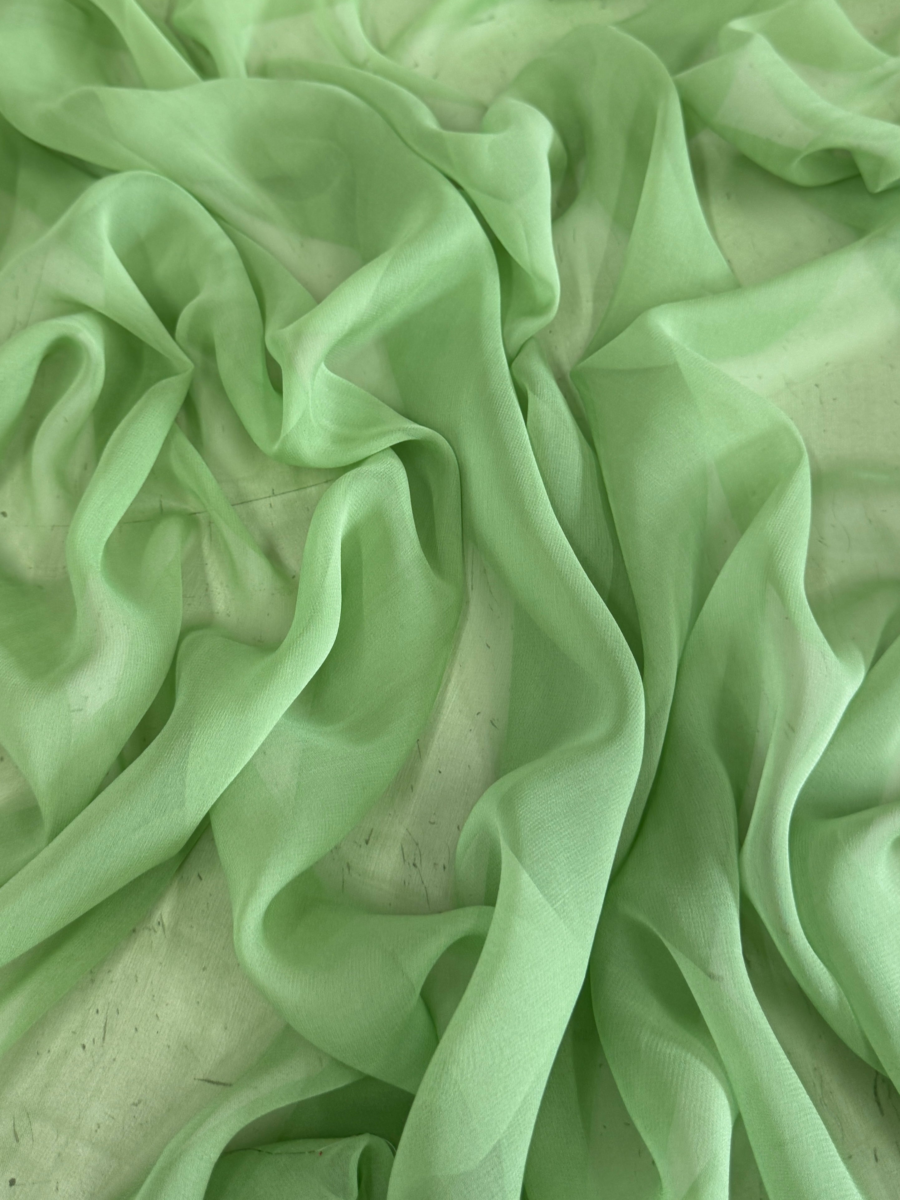 Apple Green Italian Silk Chiffon, Silk Chiffon Fabric, Pure Silk Chiffon, Luxury Silk Fabric, Lightweight Silk Fabric, Sheer Silk Fabric, Designer Silk Fabric, High End Silk Fabric