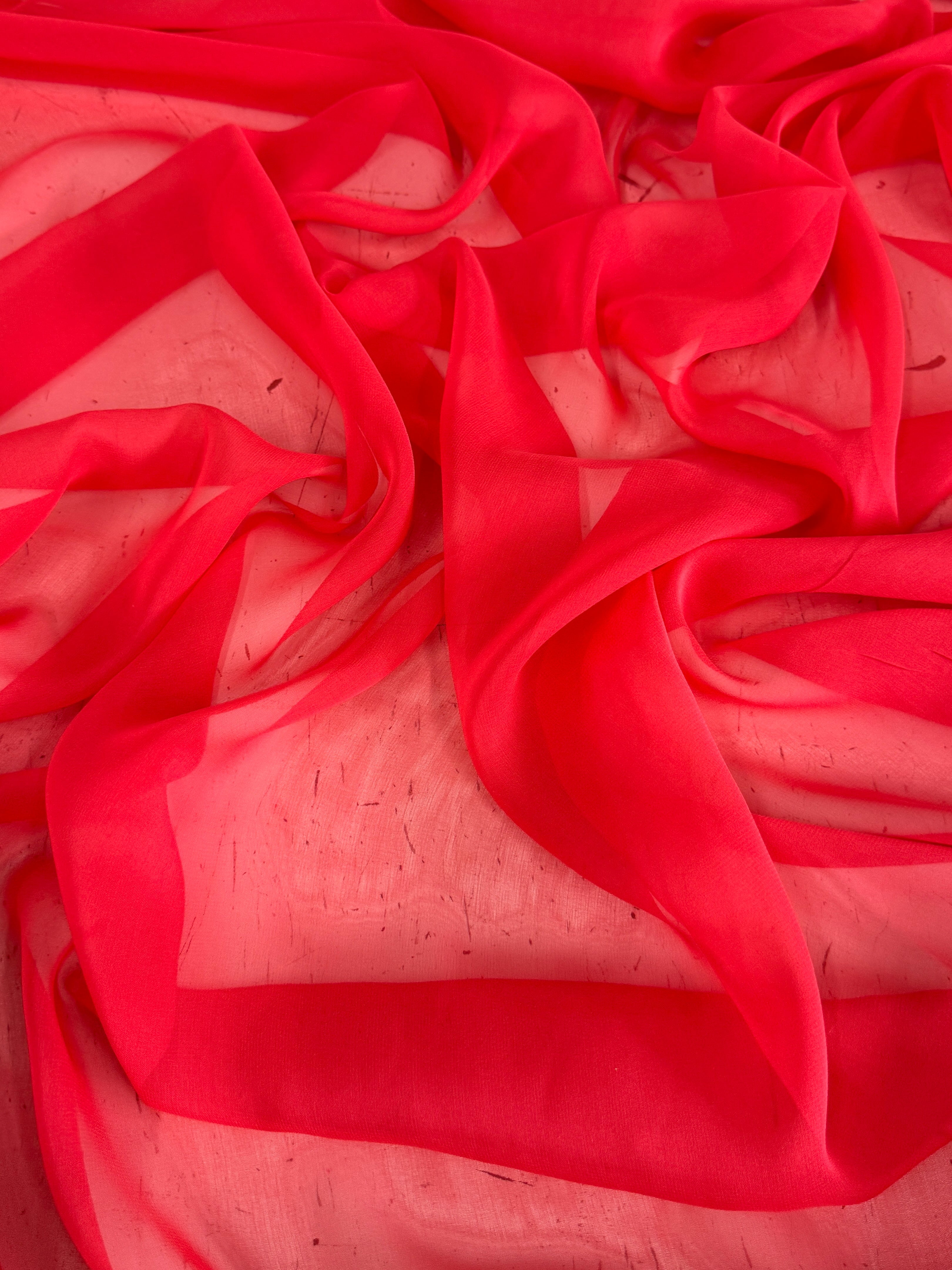 Vibrant Red Silk Chiffon, Pure Silk Chiffon, Luxury Silk Fabric, Lightweight Silk Fabric, Sheer Silk Fabric, Designer Silk Fabric, High End Silk Fabric