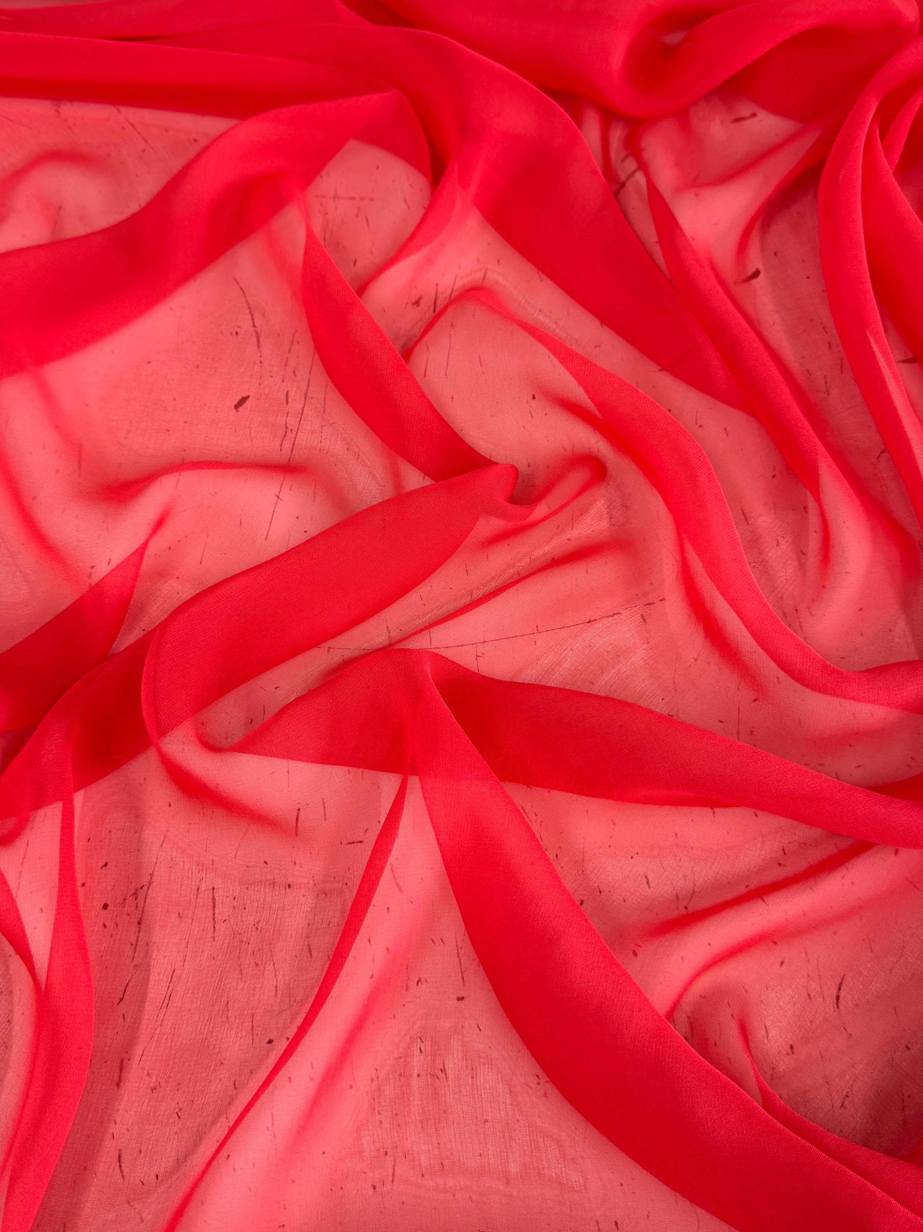 Vibrant Red Silk Chiffon, Pure Silk Chiffon, Luxury Silk Fabric, Lightweight Silk Fabric, Sheer Silk Fabric, Designer Silk Fabric, High End Silk Fabric