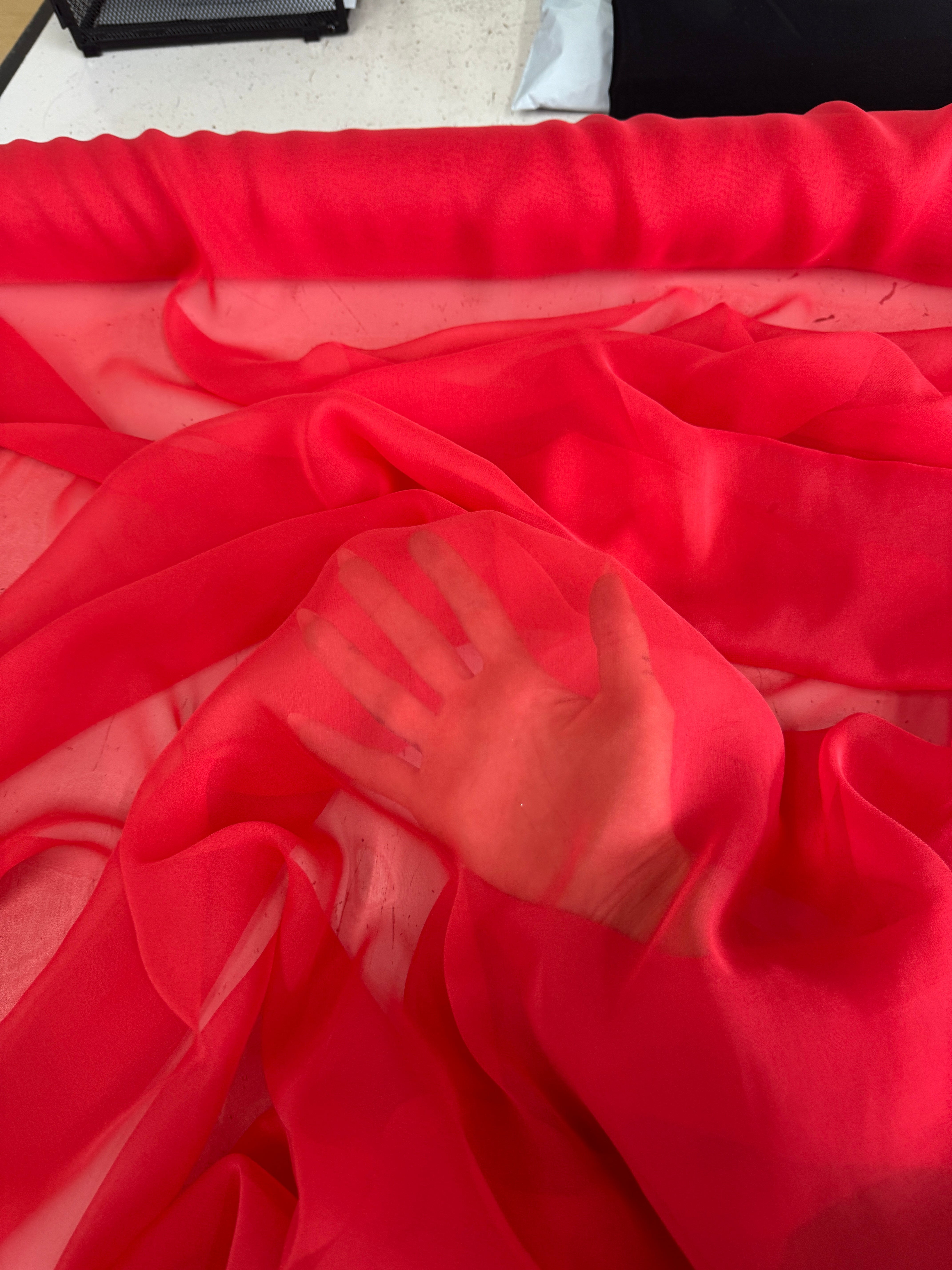 Vibrant Red Silk Chiffon, Kiki Sewing Store, Kiki Luxury Fabric, Cheap Fabric Store, Kiki Textiles, Kiki Textile by the Yard, Kiki Textile USA