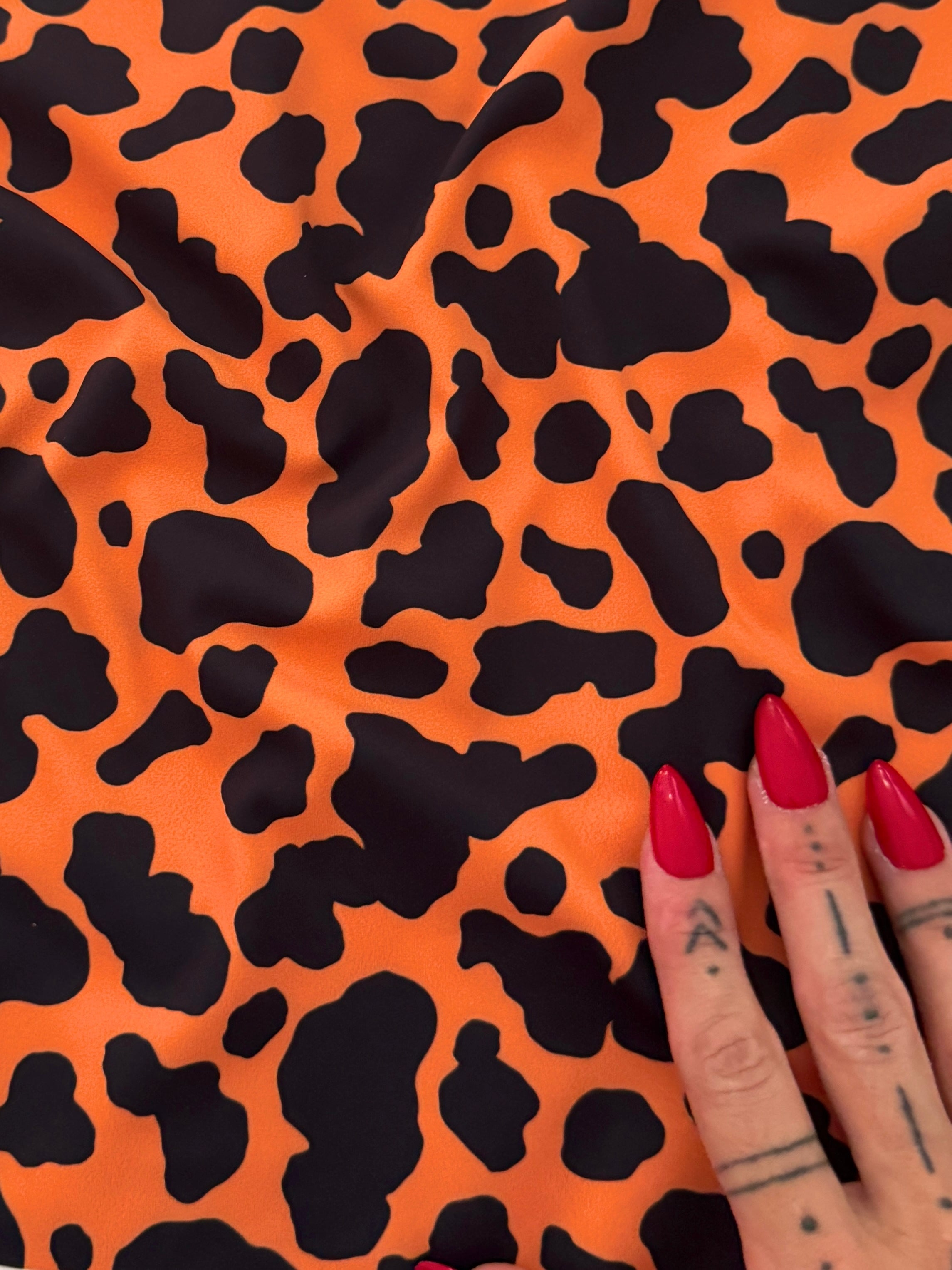 Orange Leopard Print Nylon Spandex, Kiki Sewing Store, Kiki Luxury Fabric, Cheap Fabric Store, Kiki Textiles, Kiki Textile by the Yard, Kiki Textile USA