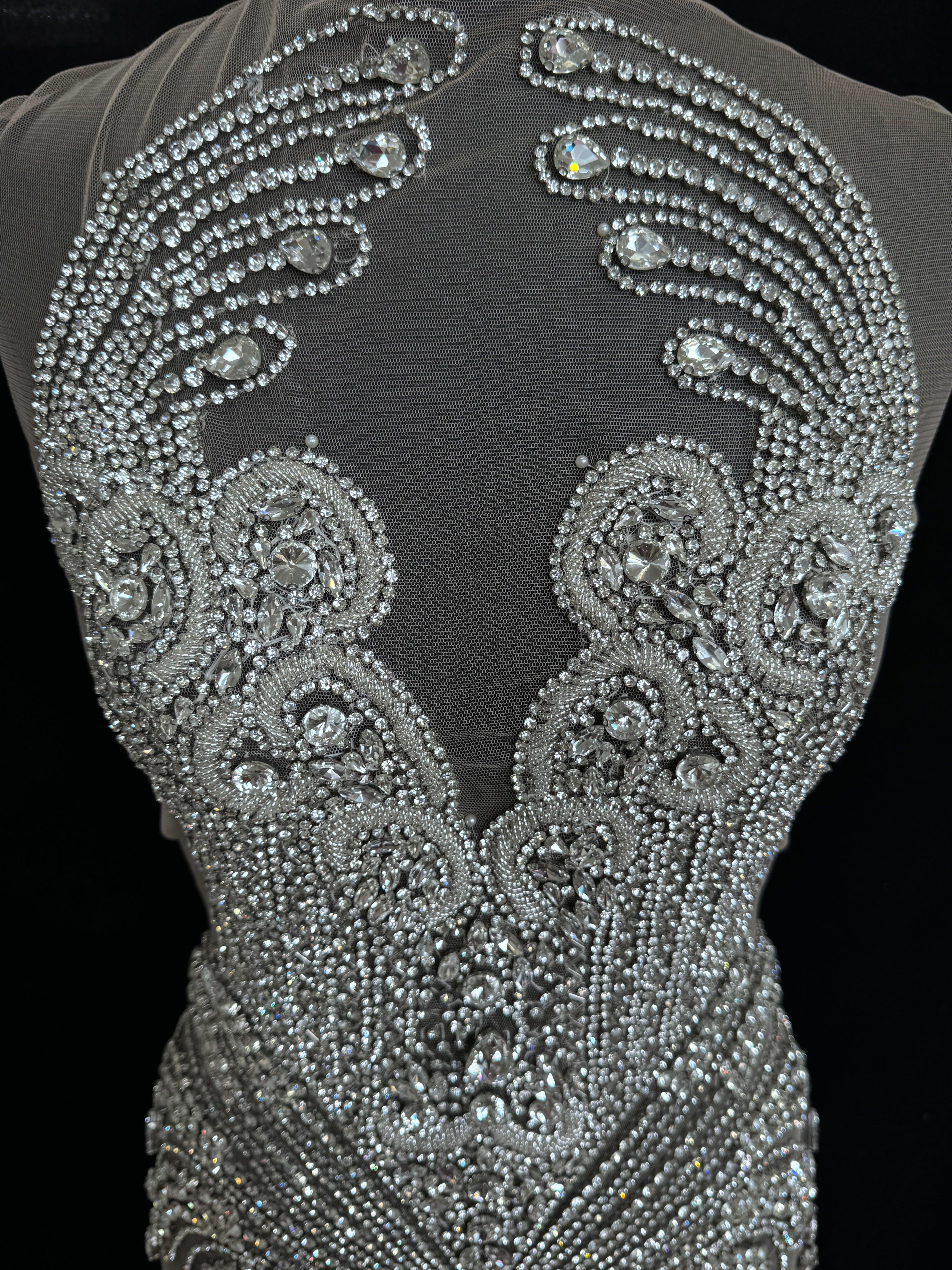 Tina Silver Rhinestones Bodice Applique