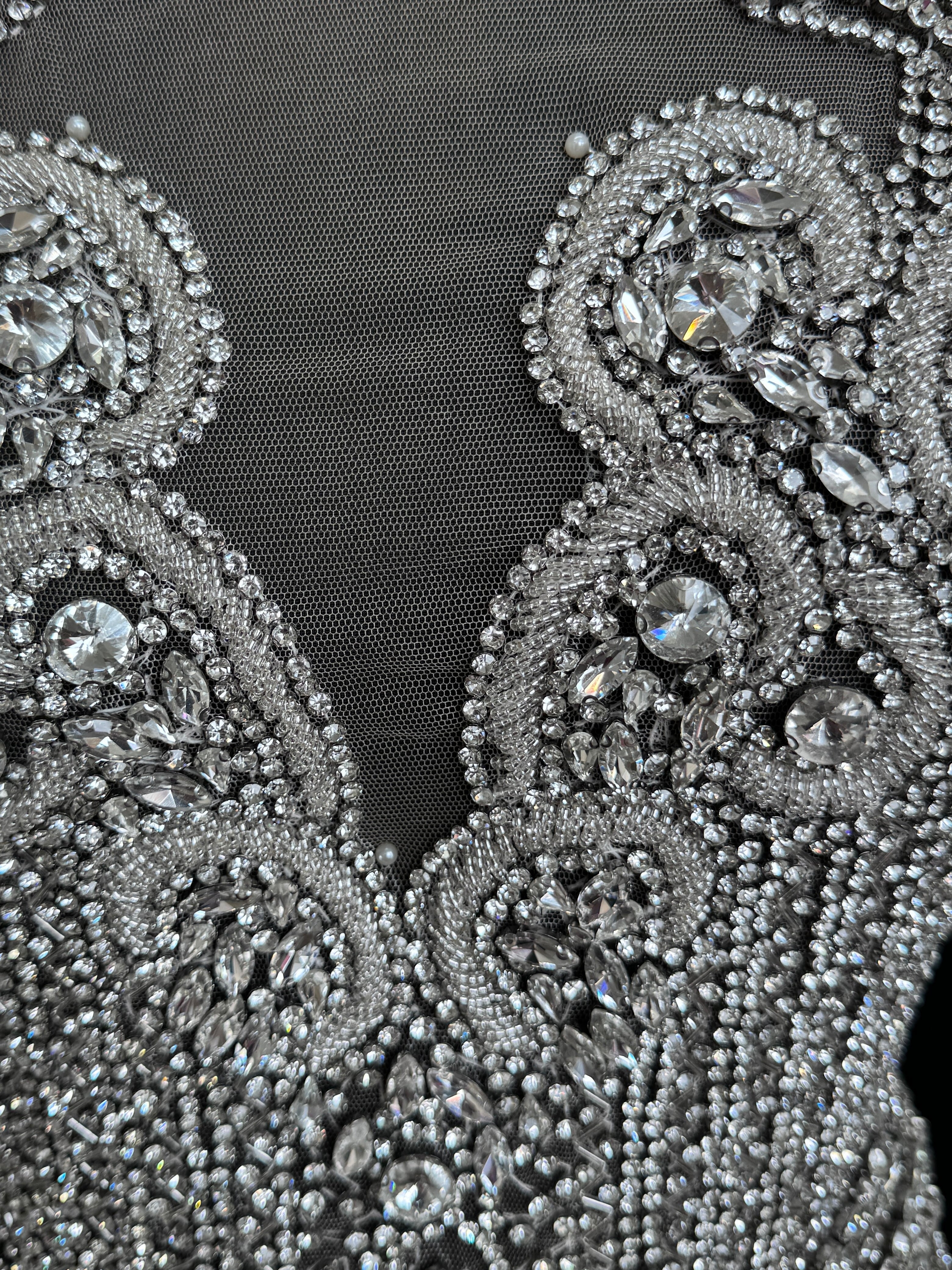 Tina Silver Rhinestones Bodice Applique