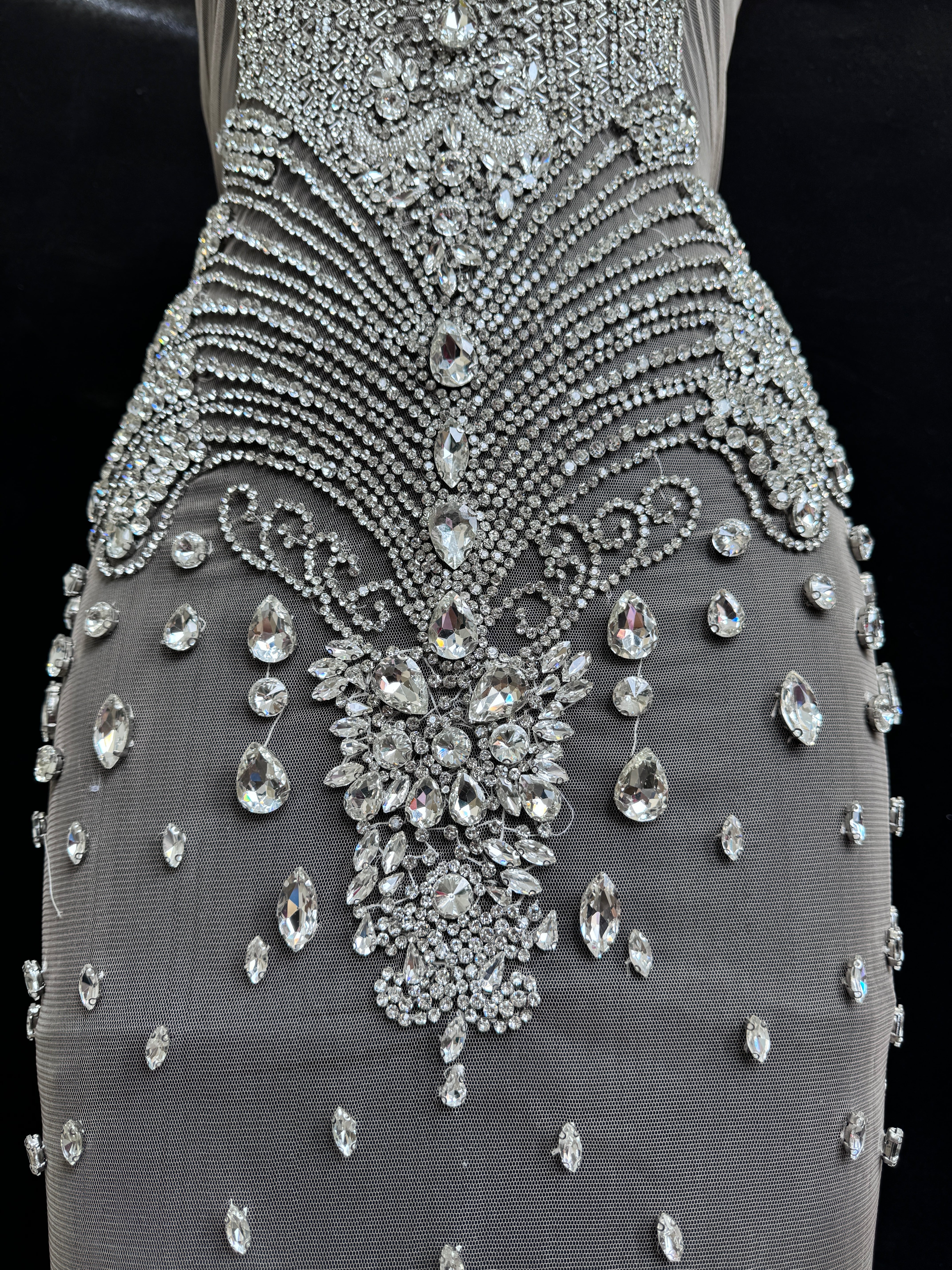 Tina Silver Rhinestones Bodice Applique