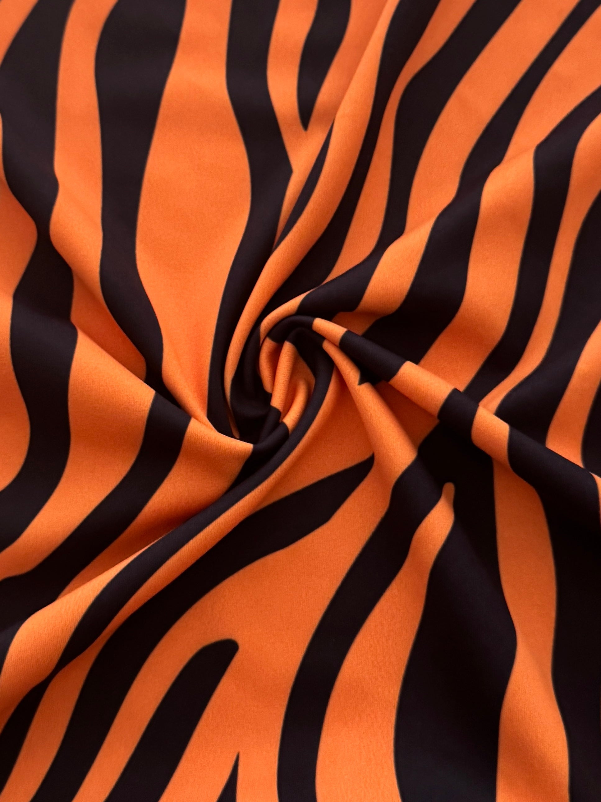 Orange Zebra Stripe Print Nylon Spandex, Halloween Spandex, Halloween Fabric, Spandex Fabric, Nylon Spandex, Stretch Fabric, 4 Way Stretch, Spooky Fabric