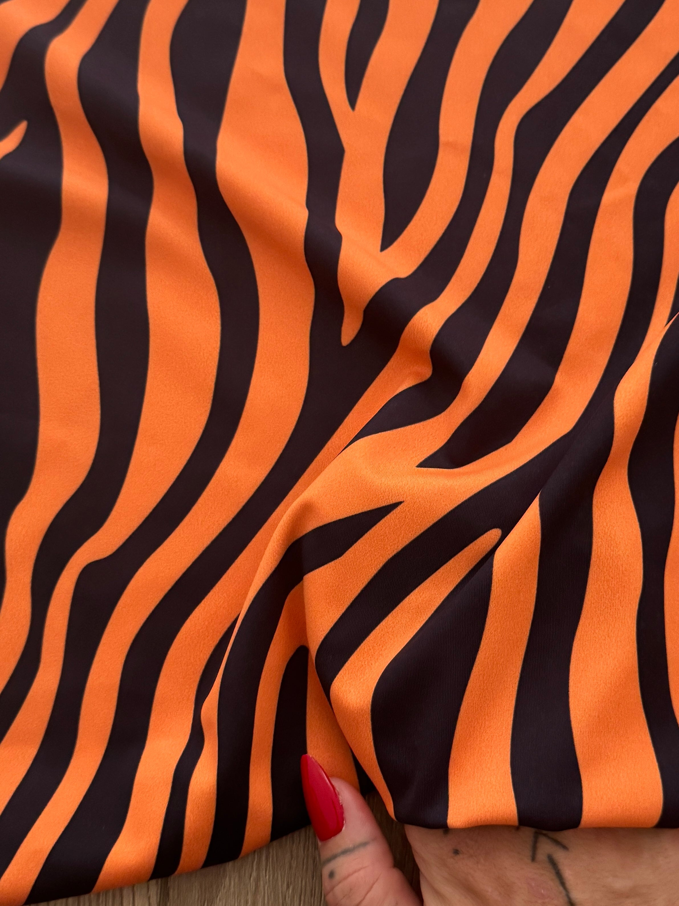 Orange Zebra Stripe Print Nylon Spandex, Kiki Sewing Store, Kiki Luxury Fabric, Cheap Fabric Store, Kiki Textiles, Kiki Textile by the Yard, Kiki Textile USA