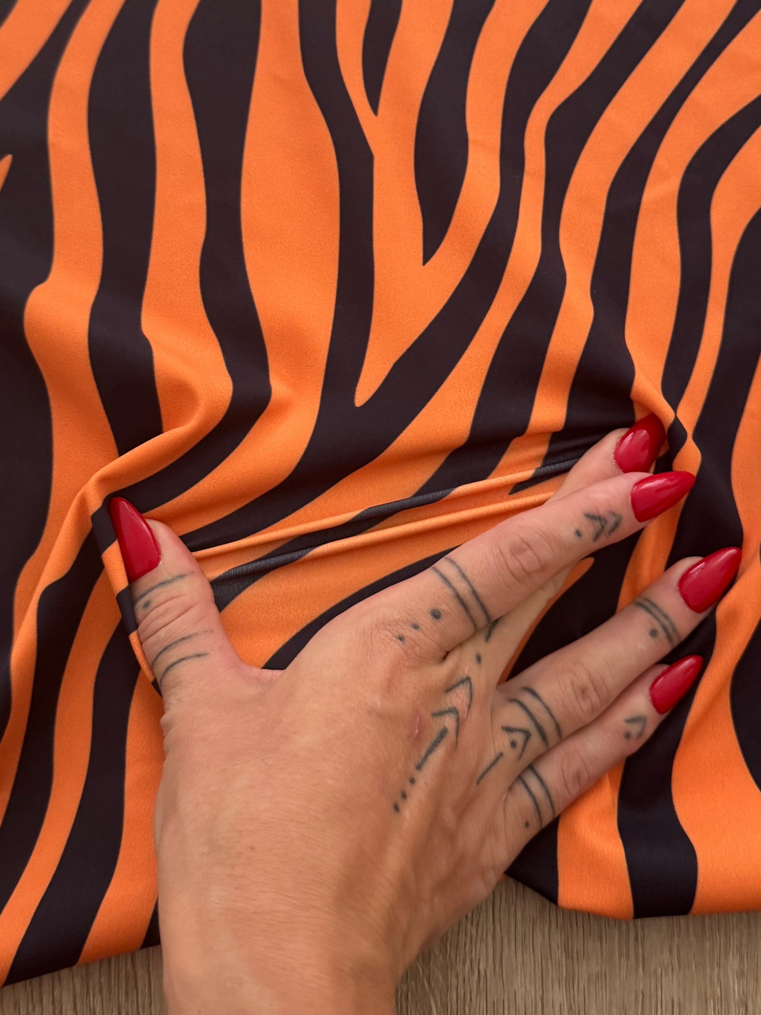 Orange Zebra Stripe Print Nylon Spandex, Kiki Sewing Store, Kiki Luxury Fabric, Cheap Fabric Store, Kiki Textiles, Kiki Textile by the Yard, Kiki Textile USA