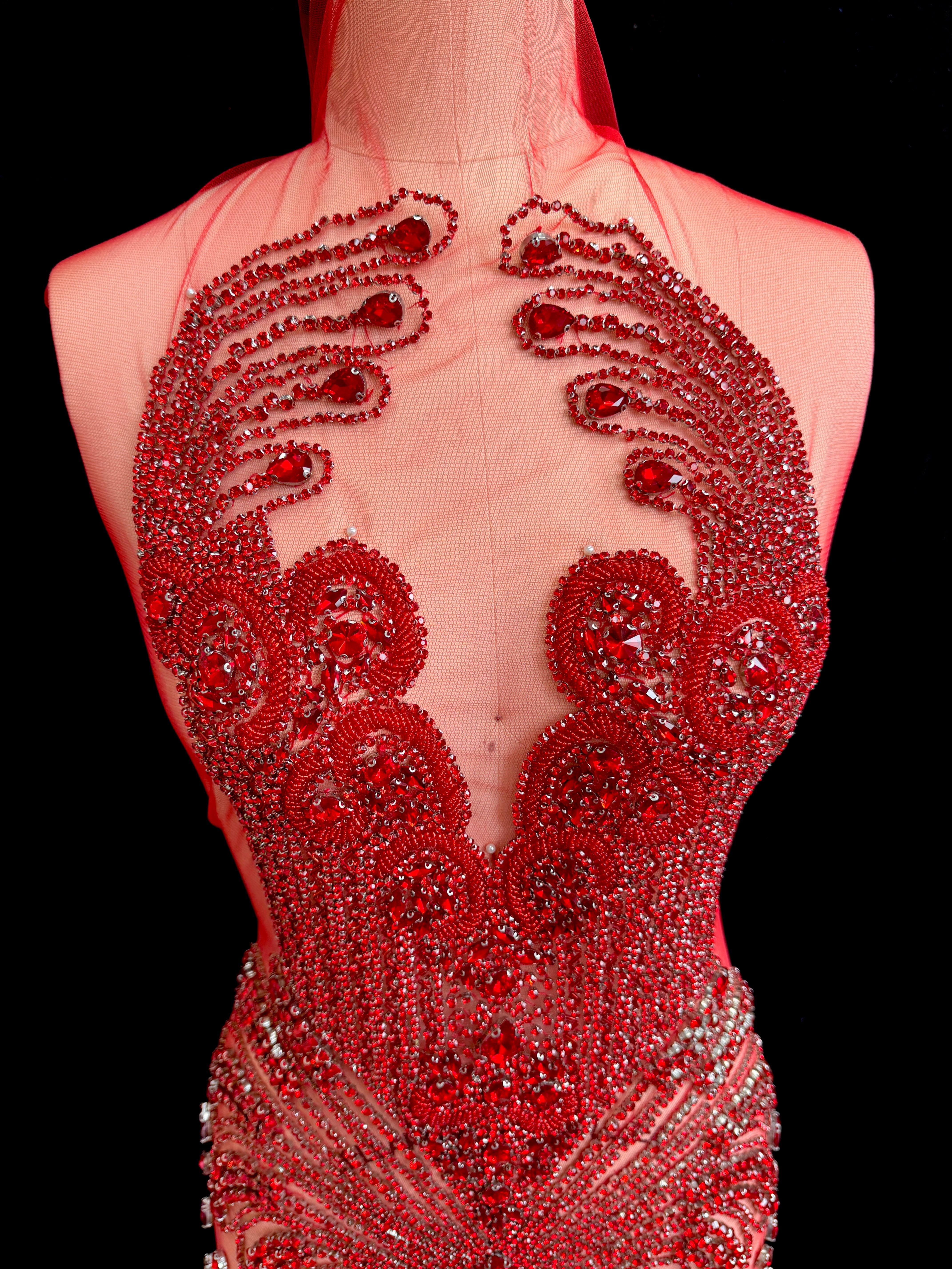 tina red Rhinestone Bodice Applique, red rhinestone, dark red rhinestone, light red rhinestone