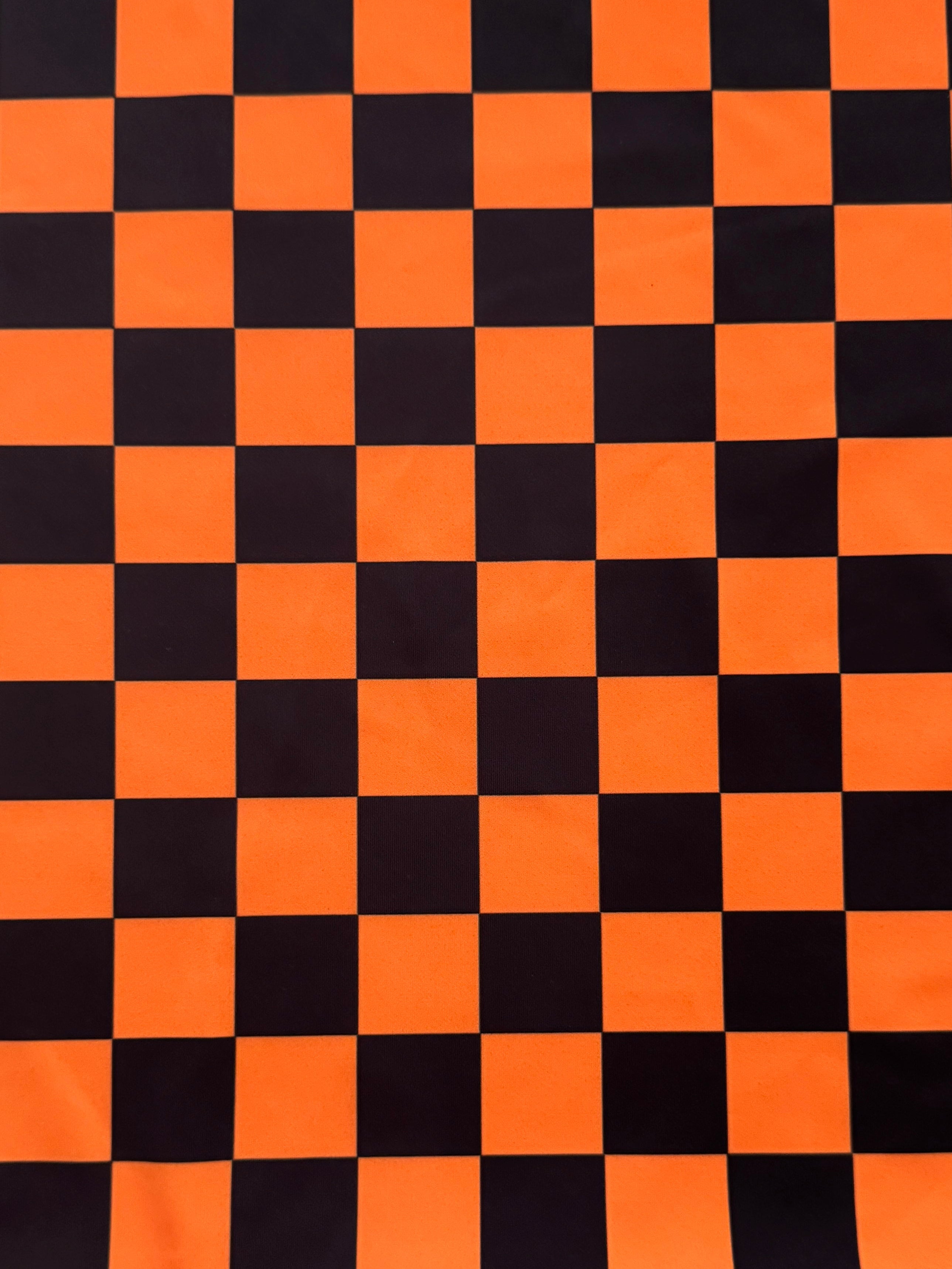 Orange Black 1 Inch Checkered Print Nylon Spandex, Halloween Spandex, Halloween Fabric, Spandex Fabric, Nylon Spandex, Stretch Fabric, 4 Way Stretch, Spooky Fabric