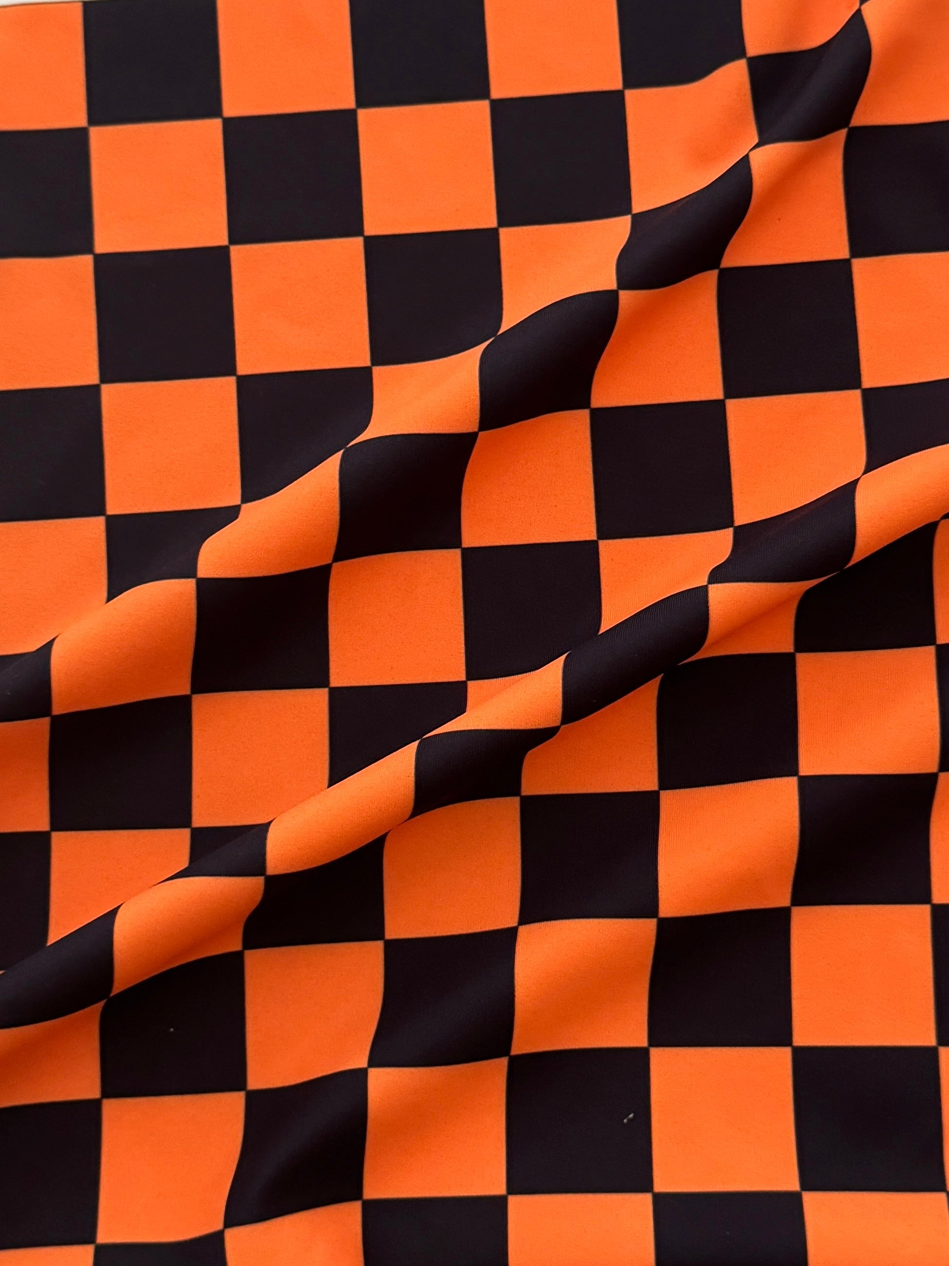 Orange Black 1 Inch Checkered Print Nylon Spandex, Kiki Sewing Store, Kiki Luxury Fabric, Cheap Fabric Store, Kiki Textiles, Kiki Textile by the Yard, Kiki Textile USA