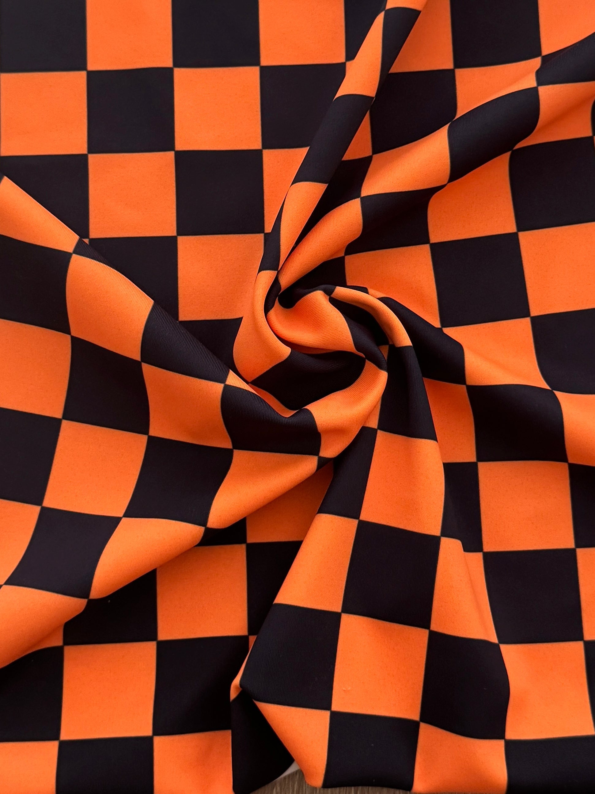 Orange Black 1 Inch Checkered Print Nylon Spandex, Kiki Sewing Store, Kiki Luxury Fabric, Cheap Fabric Store, Kiki Textiles, Kiki Textile by the Yard, Kiki Textile USA