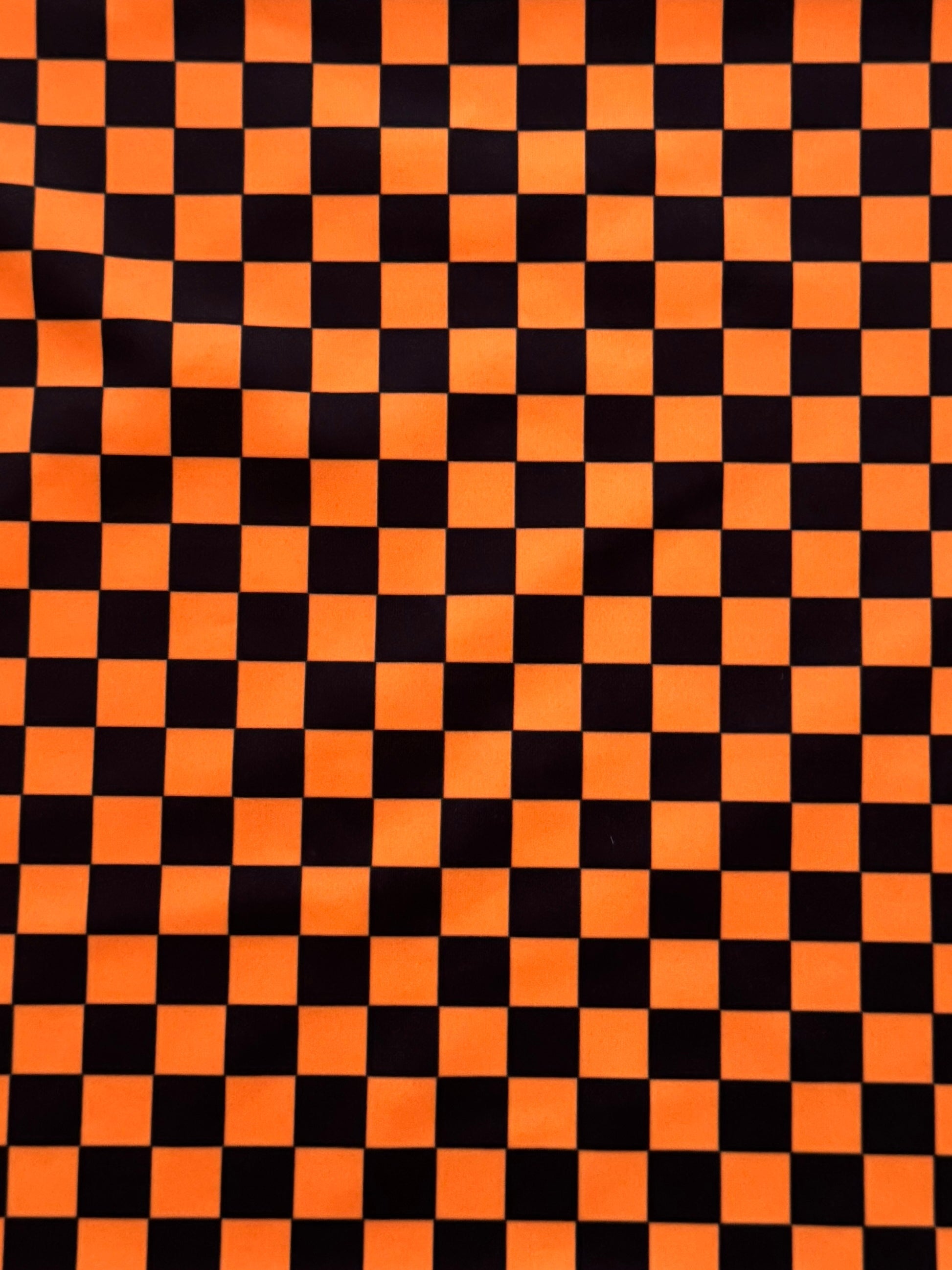 Black Orange 1-2 Inch Checkered Print Nylon Spandex, Halloween Spandex, Halloween Fabric, Spandex Fabric, Nylon Spandex, Stretch Fabric, 4 Way Stretch, Spooky Fabric