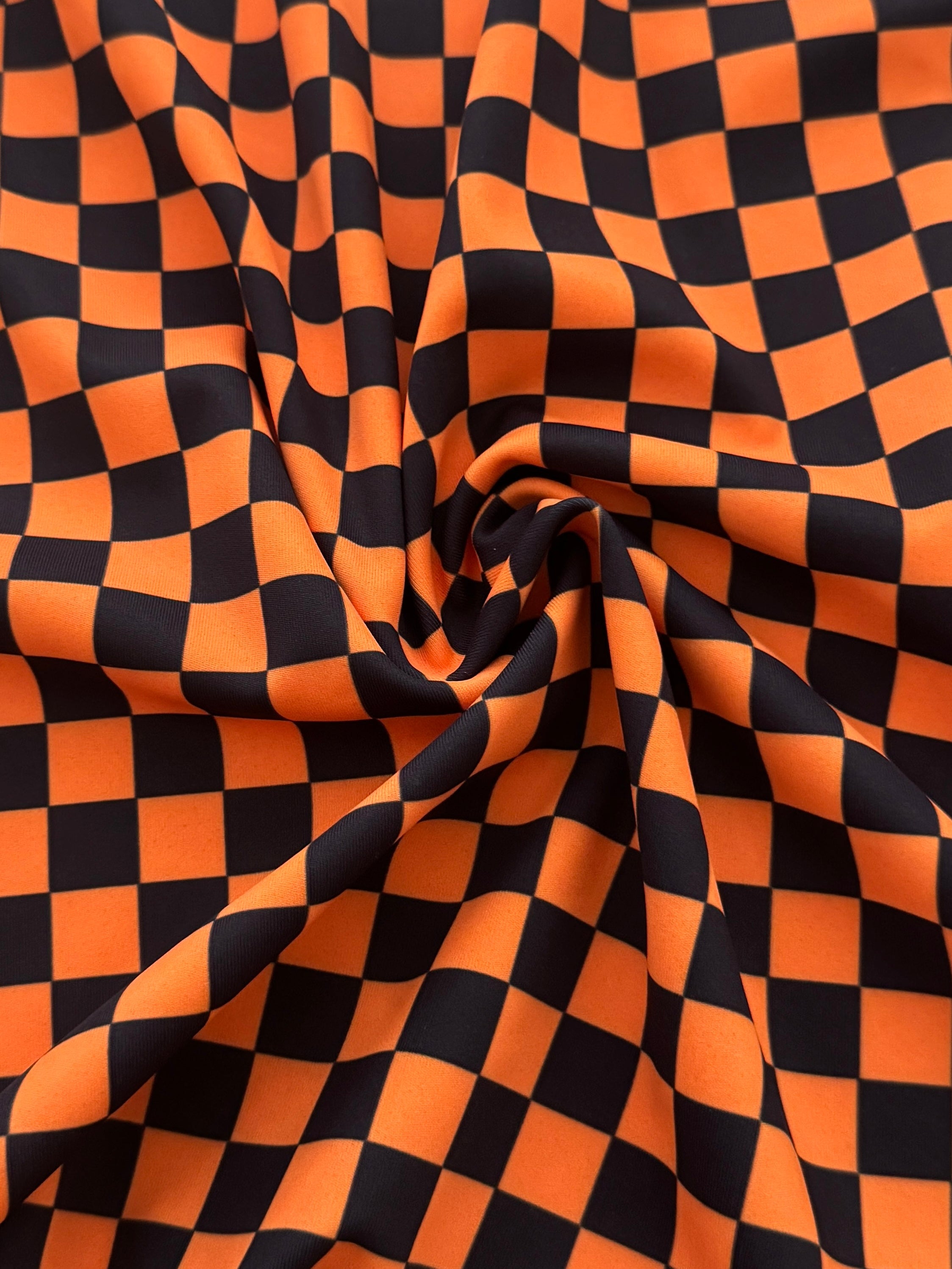 Black Orange 1-2 Inch Checkered Print Nylon Spandex, Kiki Sewing Store, Kiki Luxury Fabric, Cheap Fabric Store, Kiki Textiles, Kiki Textile by the Yard, Kiki Textile USA