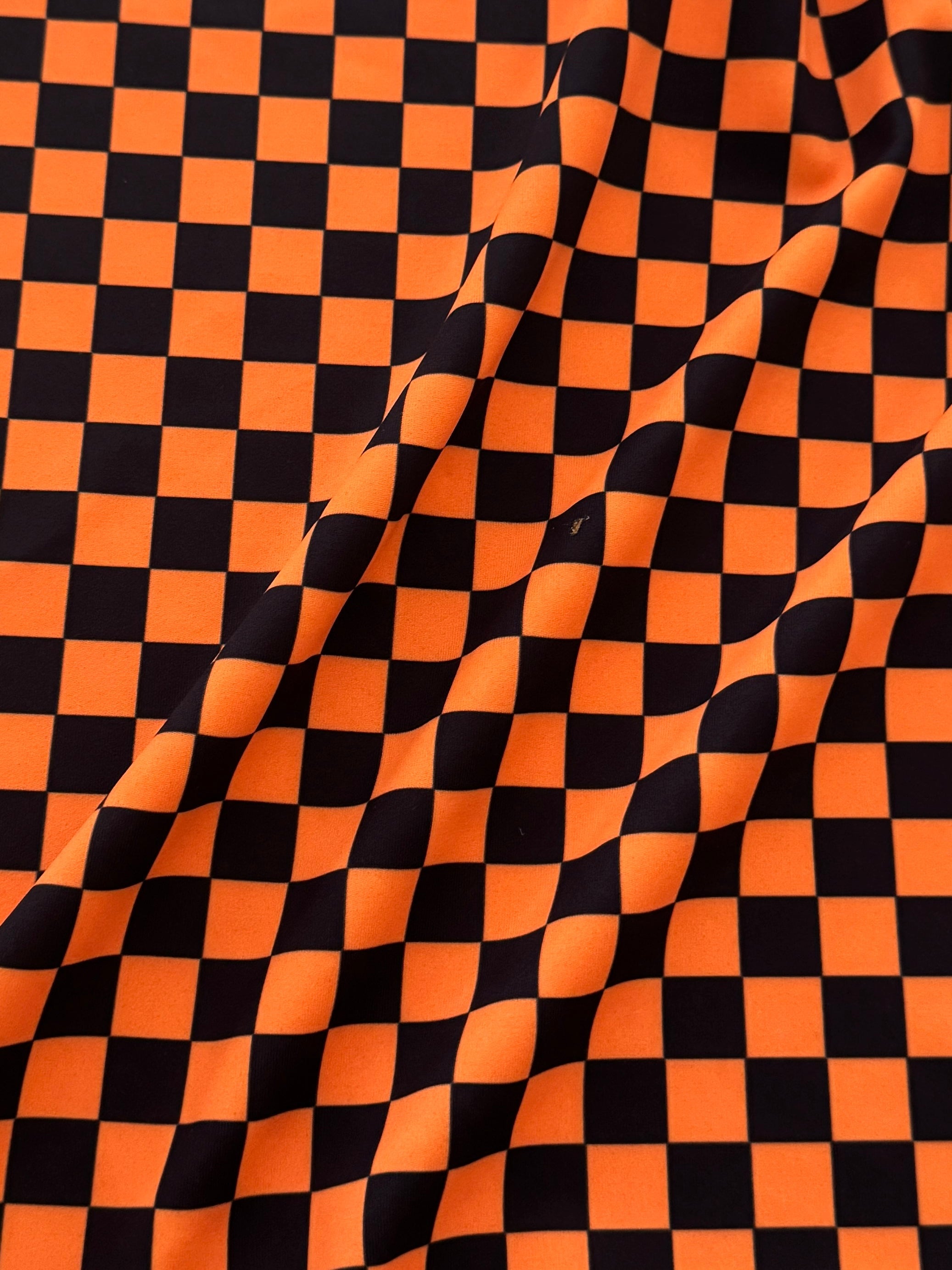 Black Orange 1-2 Inch Checkered Print Nylon Spandex, Halloween Spandex, Halloween Fabric, Spandex Fabric, Nylon Spandex, Stretch Fabric, 4 Way Stretch, Spooky Fabric
