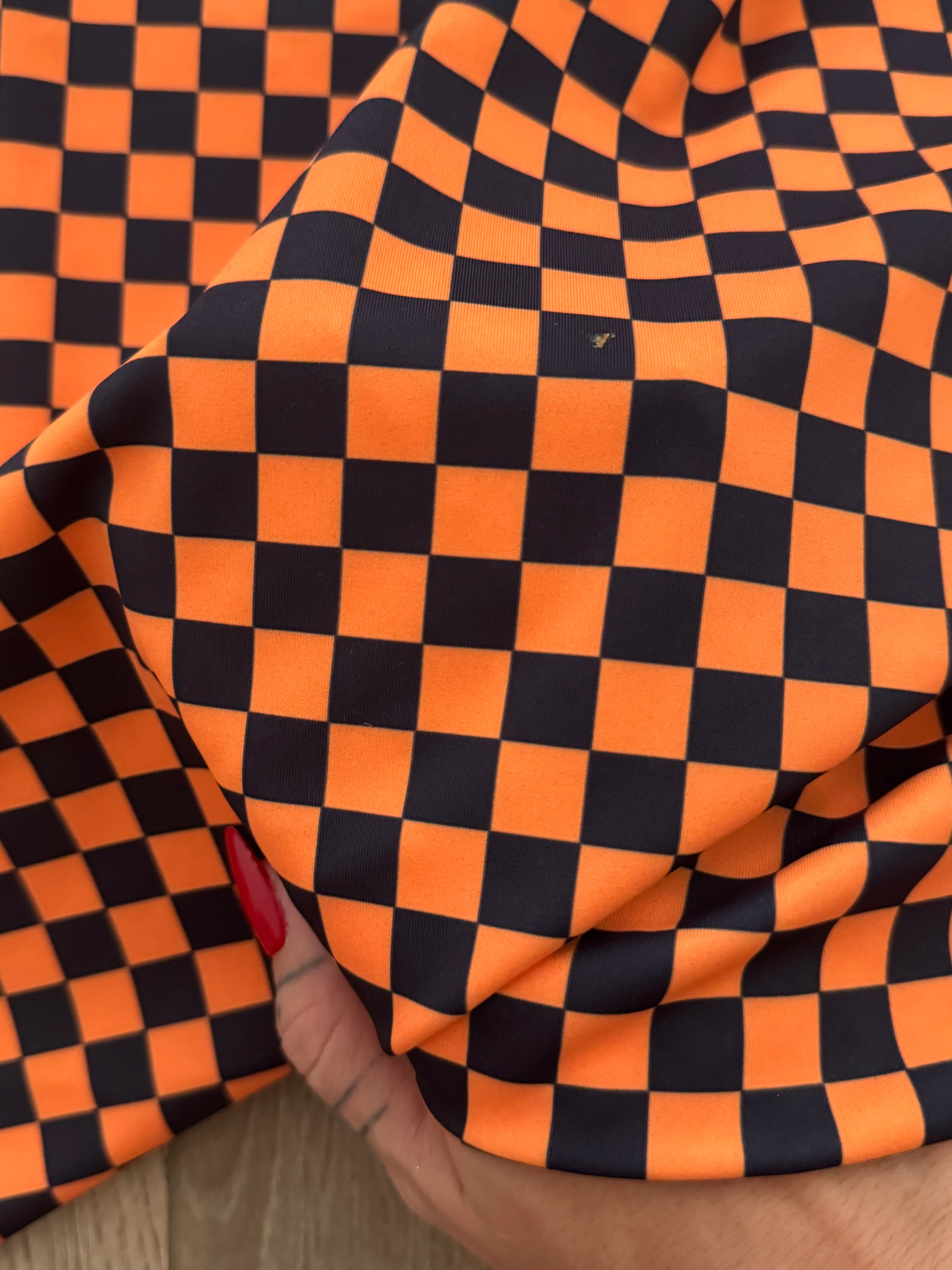 Black Orange 1-2 Inch Checkered Print Nylon Spandex, Kiki Sewing Store, Kiki Luxury Fabric, Cheap Fabric Store, Kiki Textiles, Kiki Textile by the Yard, Kiki Textile USA