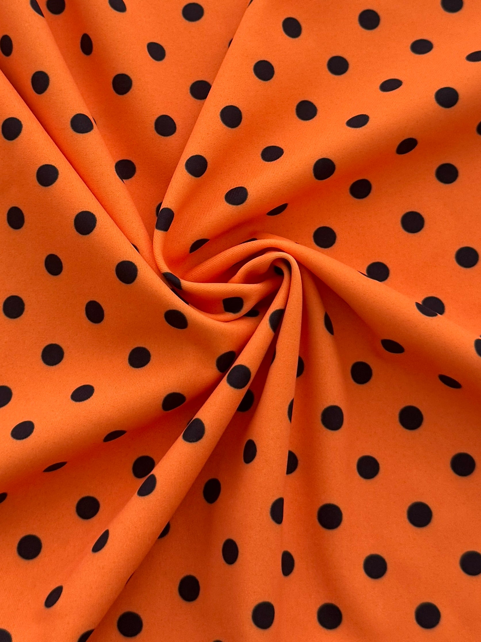 Black on Orange Mini Polka Dot Print Nylon Spandex, Halloween Spandex, Halloween Fabric, Spandex Fabric, Nylon Spandex, Stretch Fabric, 4 Way Stretch, Spooky Fabric