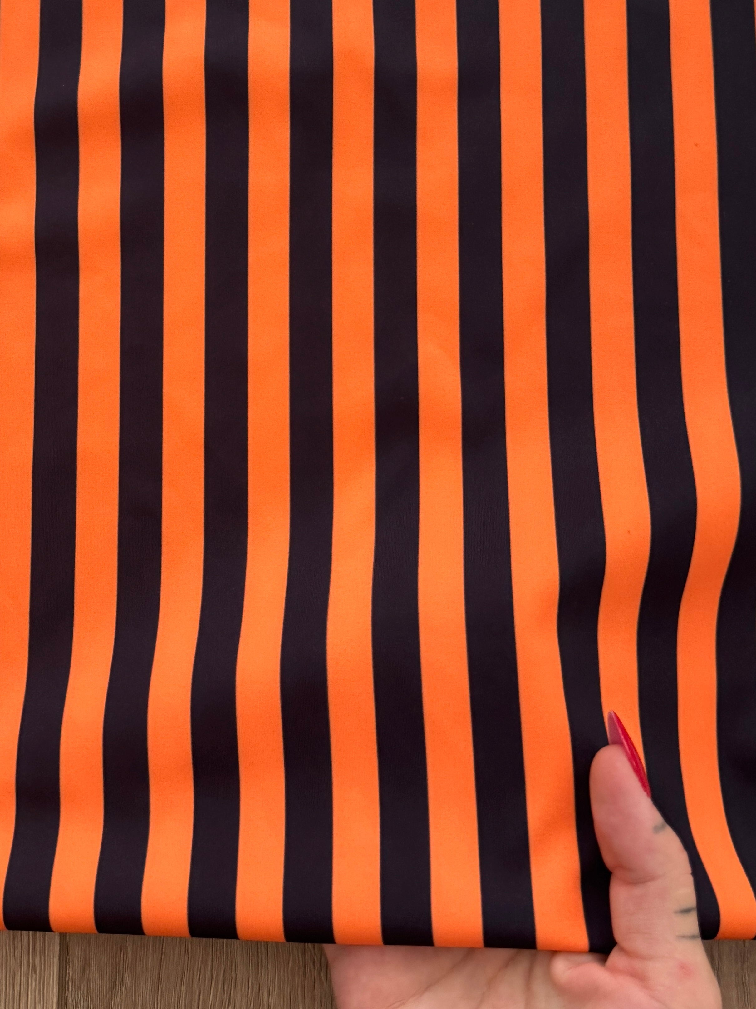 Orange 1-2 Inch Stripe Print Nylon Spandex, Halloween Spandex, Halloween Fabric, Spandex Fabric, Nylon Spandex, Stretch Fabric, 4 Way Stretch, Spooky Fabric