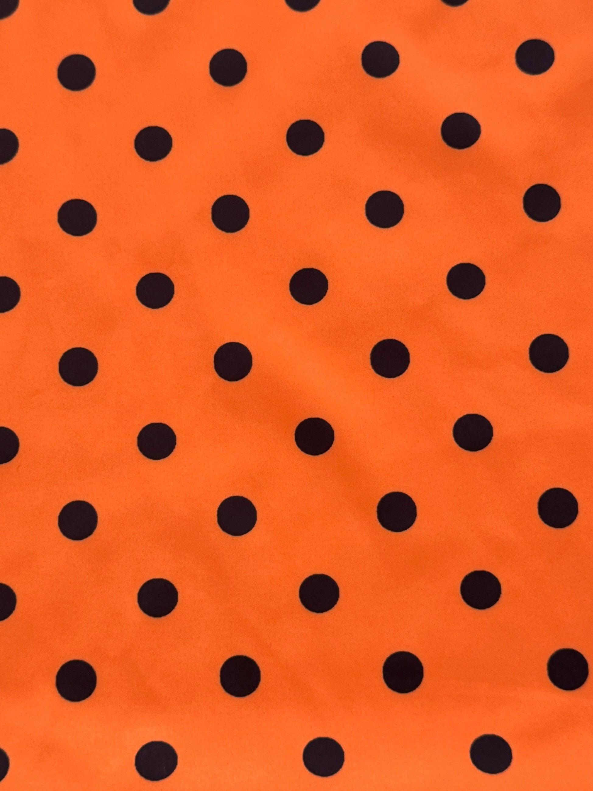 Black on Orange Polka Dot Print Nylon Spandex, Kiki Sewing Store, Kiki Luxury Fabric, Cheap Fabric Store, Kiki Textiles, Kiki Textile by the Yard, Kiki Textile USA