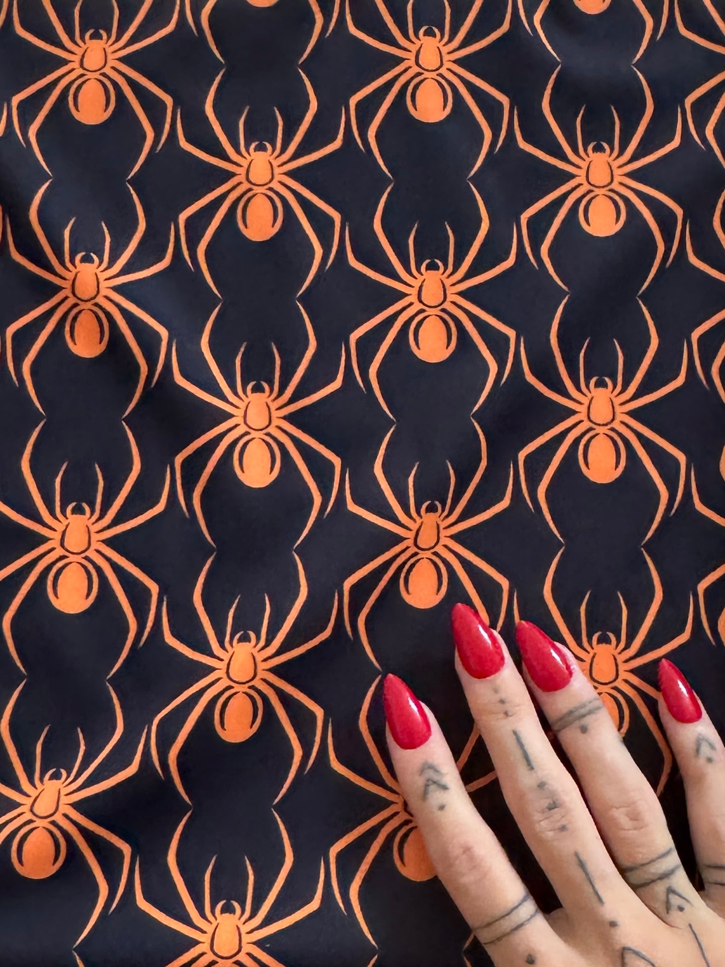 Orange on Black Spider Print Nylon Spandex