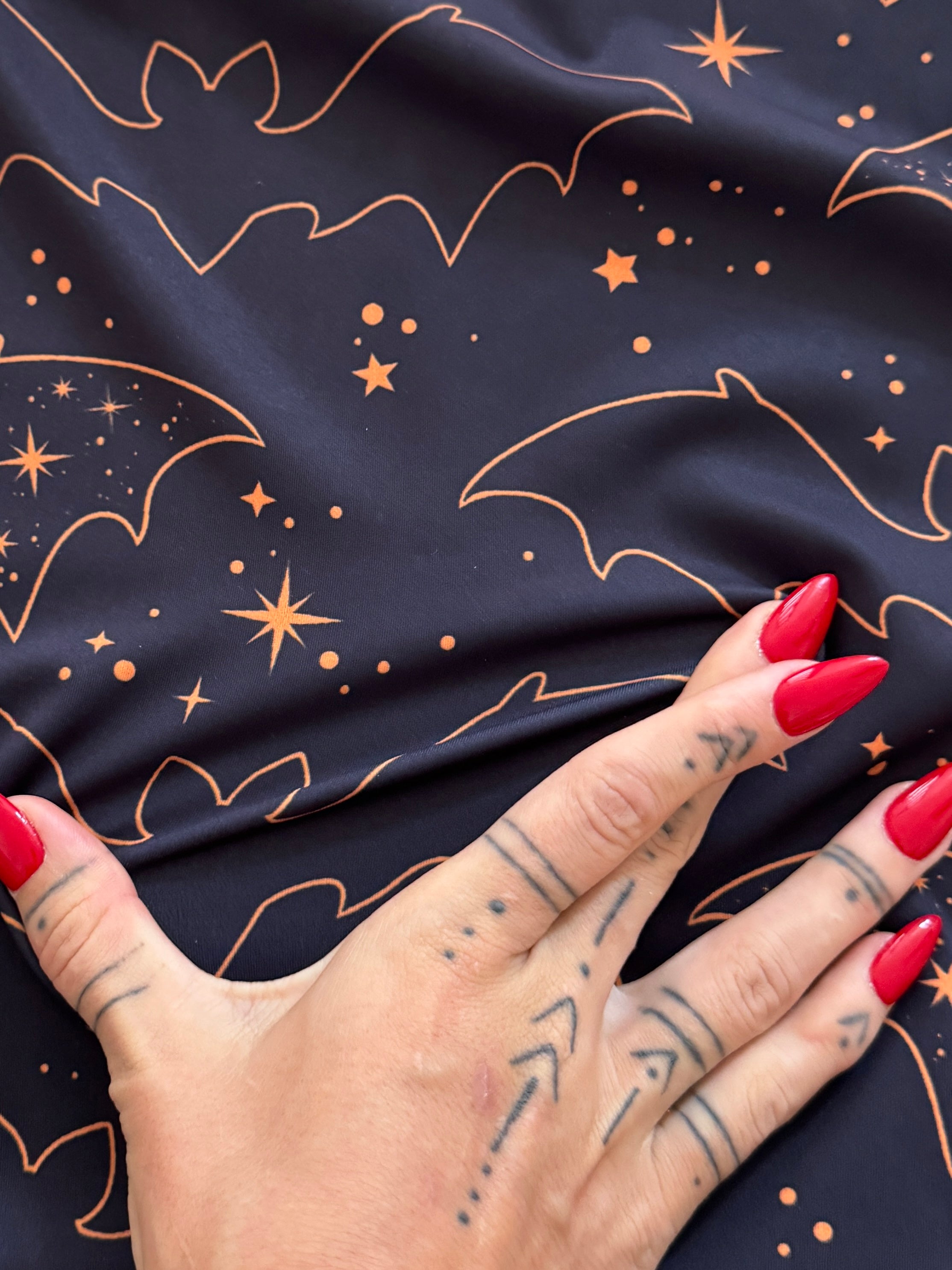 Celestial Bats Print Nylon Spandex, Kiki Sewing Store, Kiki Luxury Fabric, Cheap Fabric Store, Kiki Textiles, Kiki Textile by the Yard, Kiki Textile USA