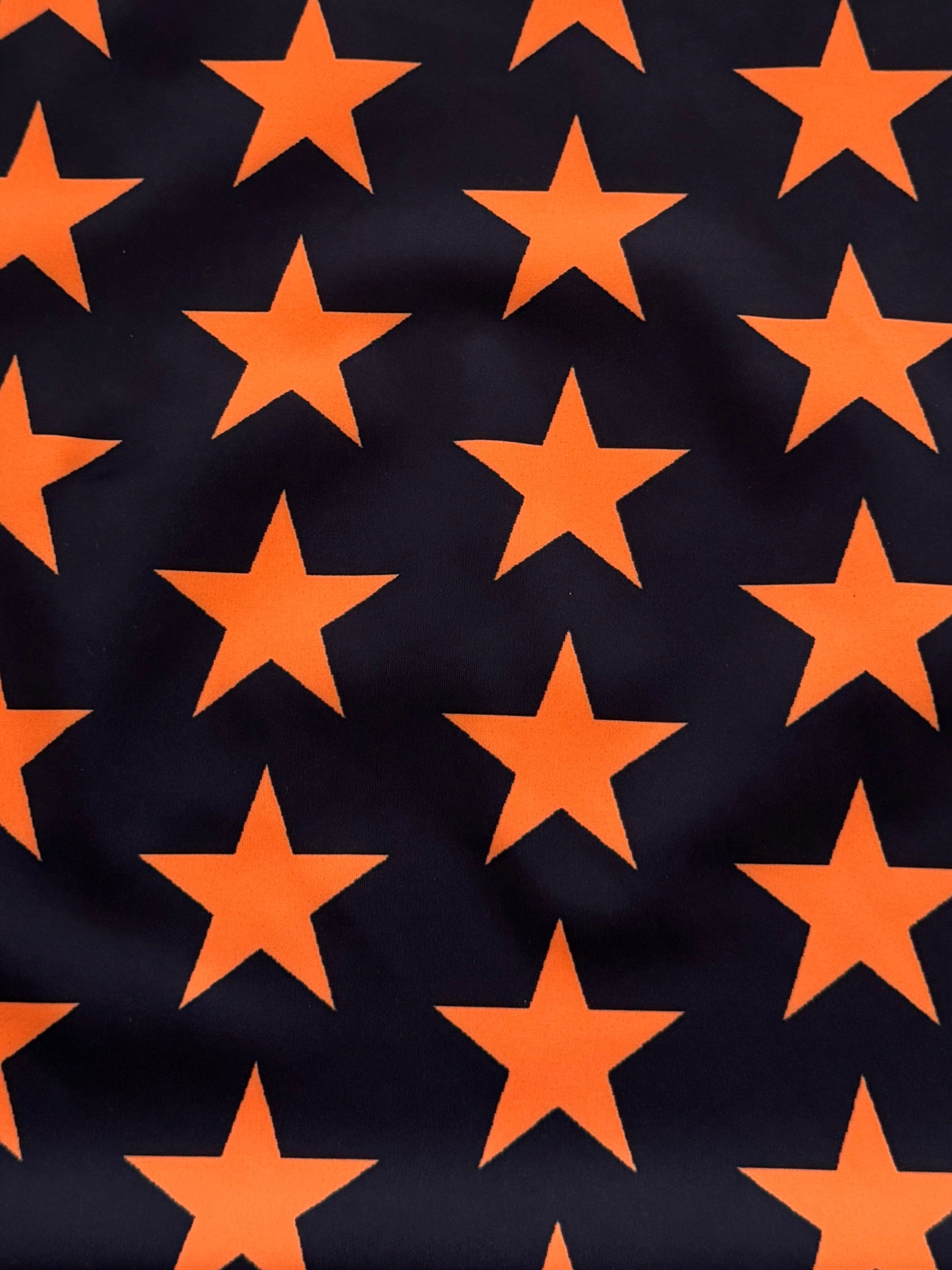 Orange on Black Star Print Nylon Spandex, Halloween Spandex, Halloween Fabric, Spandex Fabric, Nylon Spandex, Stretch Fabric, 4 Way Stretch, Spooky Fabric