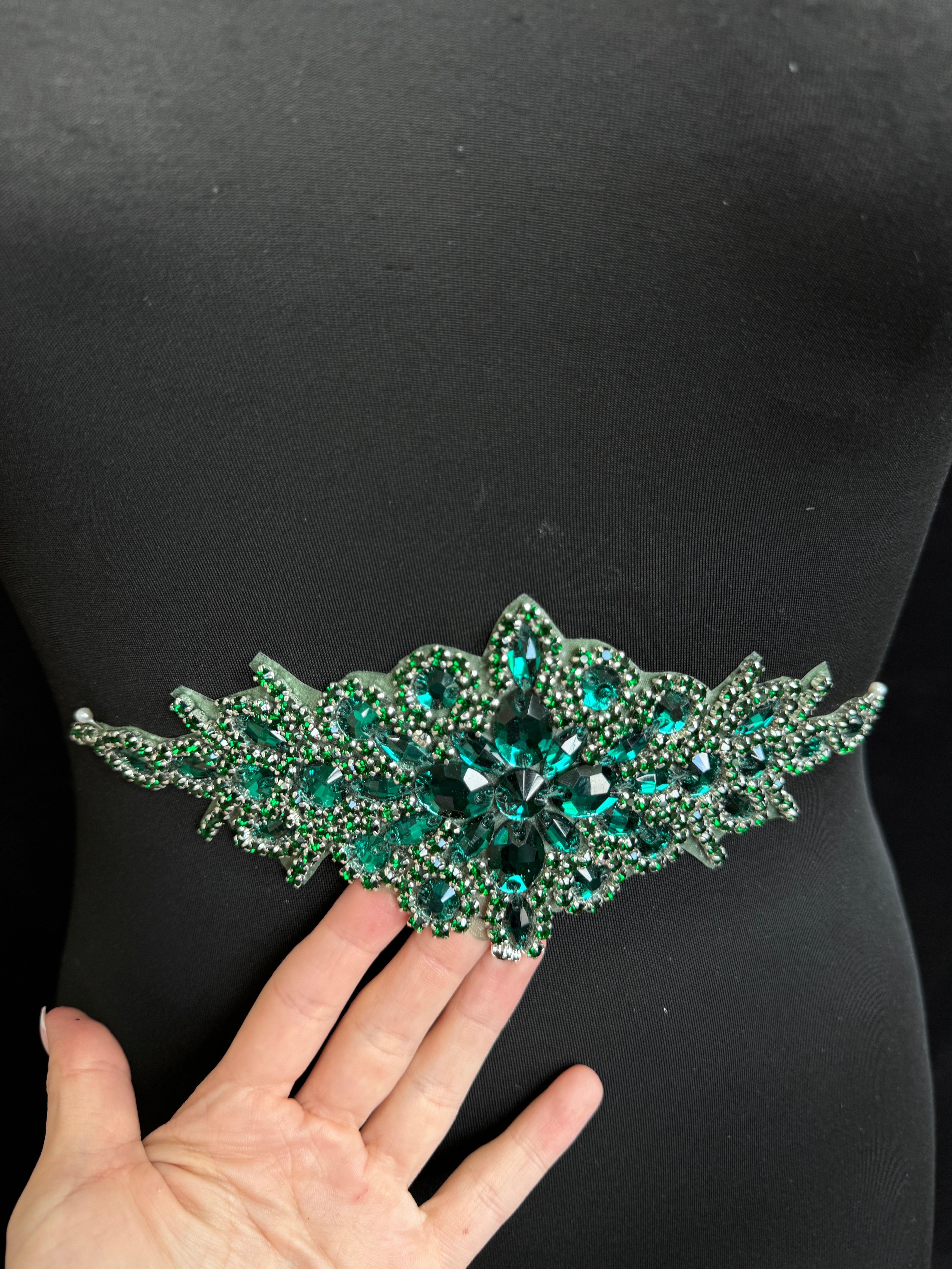 Asia Emerald Green Rhinestones Belt Applique, green Rhinestones Belt Applique, dark green Rhinestones Belt Applique, light green Rhinestones Belt Applique, neon green Rhinestones Belt Applique