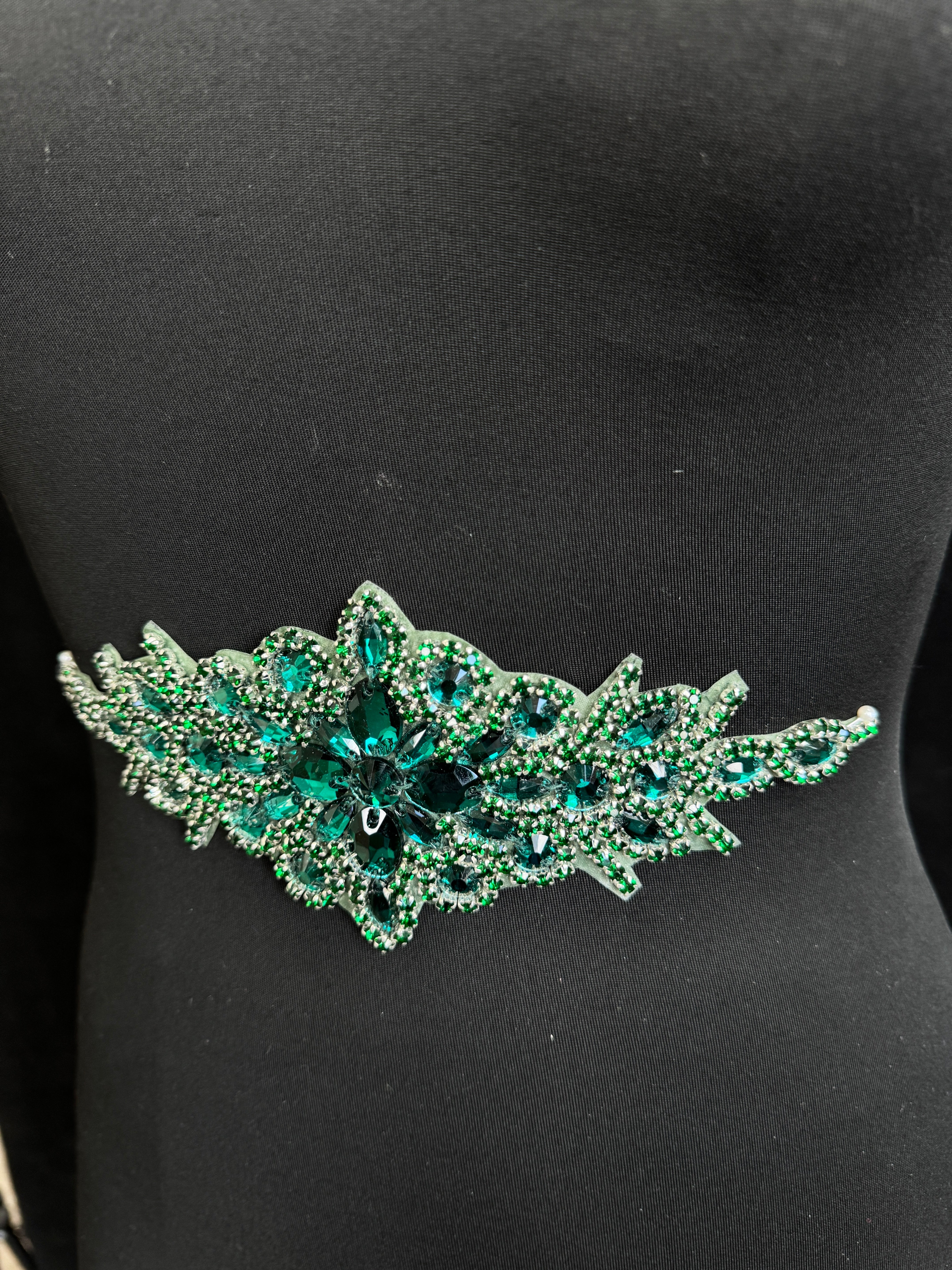 Asia Emerald Green Rhinestones Belt Applique, green Rhinestones Belt Applique, dark green Rhinestones Belt Applique, light green Rhinestones Belt Applique, neon green Rhinestones Belt Applique