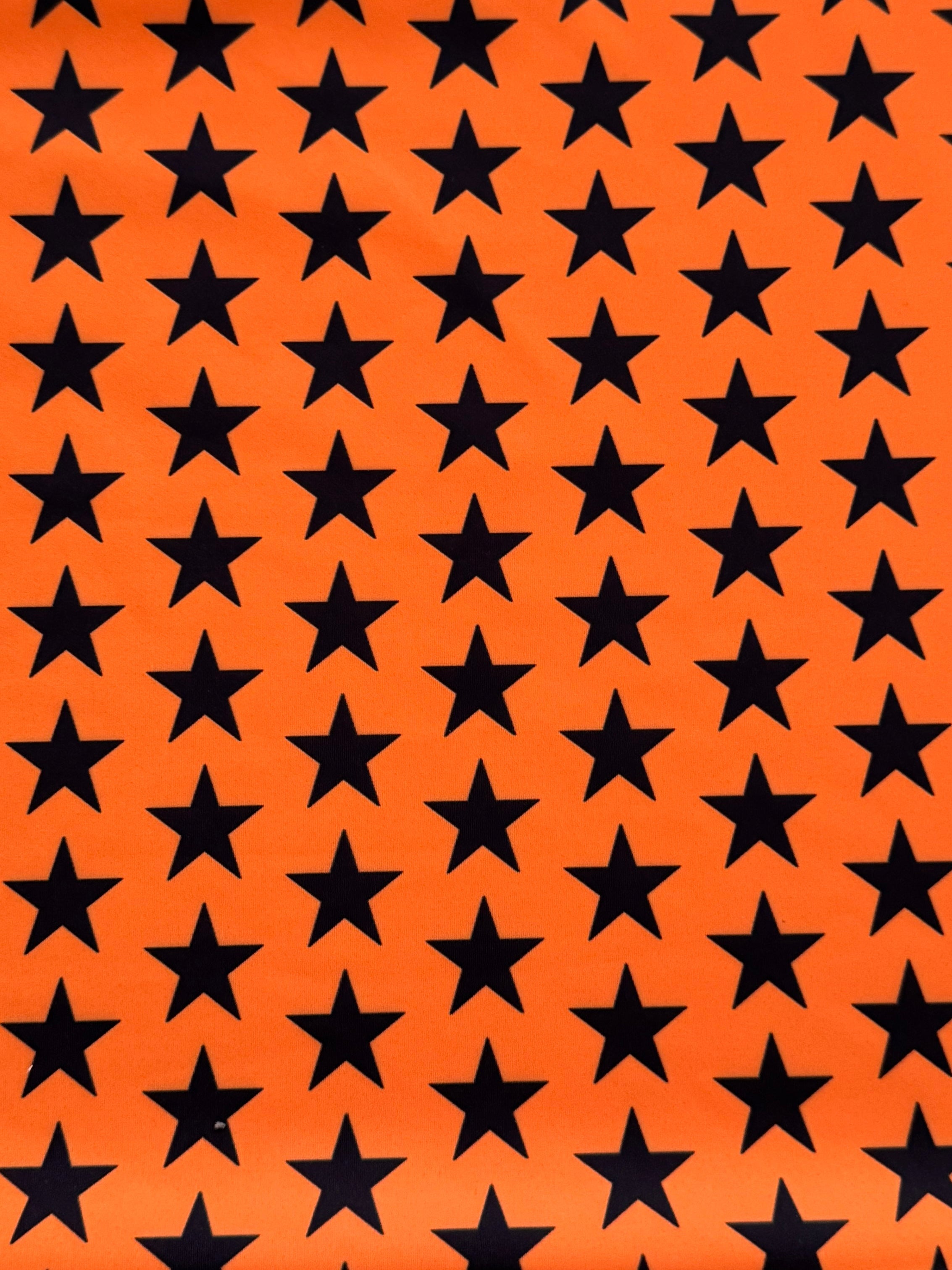 Black on Orange Mini Stars Print Nylon Spandex, Halloween Spandex, Halloween Fabric, Spandex Fabric, Nylon Spandex, Stretch Fabric, 4 Way Stretch, Spooky Fabric