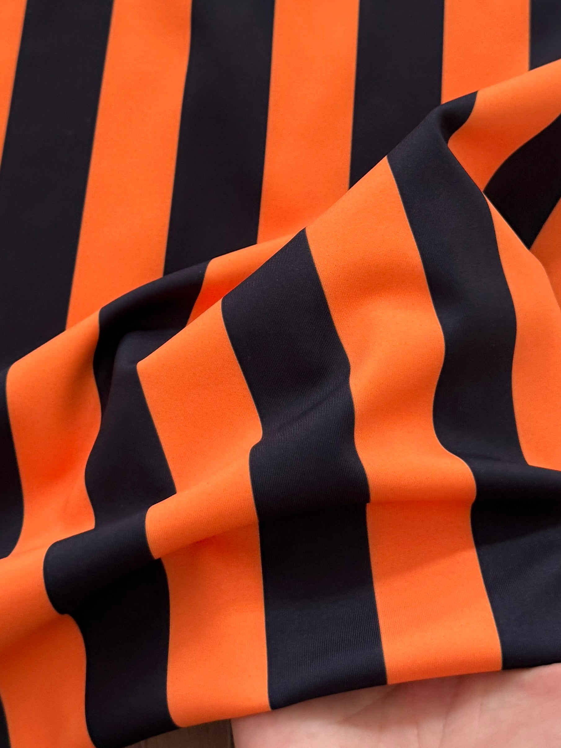 Orange Black 1 Inch Stripe Print Nylon Spandex, Halloween Spandex, Halloween Fabric, Spandex Fabric, Nylon Spandex, Stretch Fabric, 4 Way Stretch, Spooky Fabric