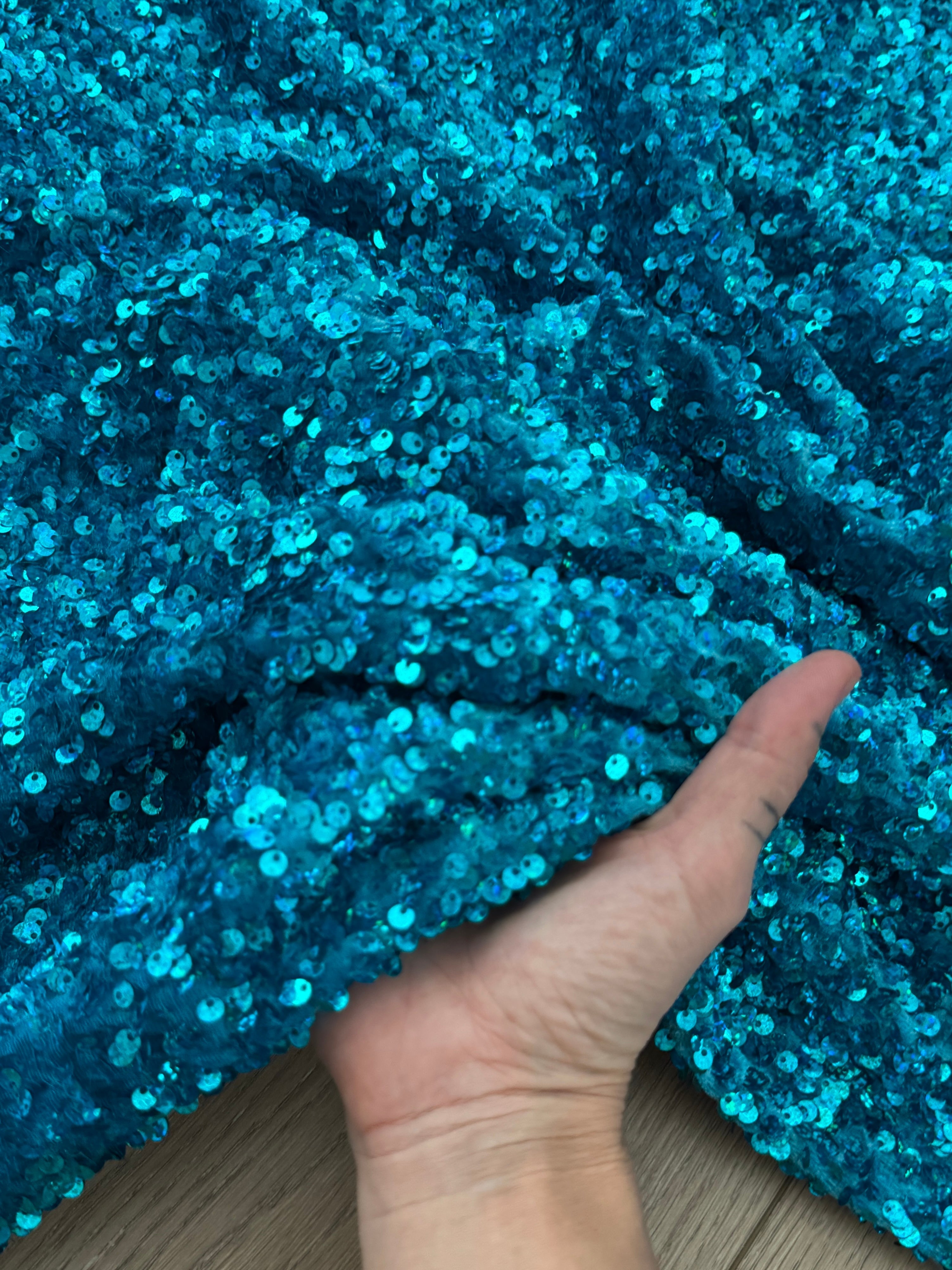 Iridescent Turquoise Sequin on Velvet ( Exclusive Color), Kiki Sewing Store, Kiki Luxury Fabric, Cheap Fabric Store, Kiki Textiles, Kiki Textile by the Yard, Kiki Textile USA