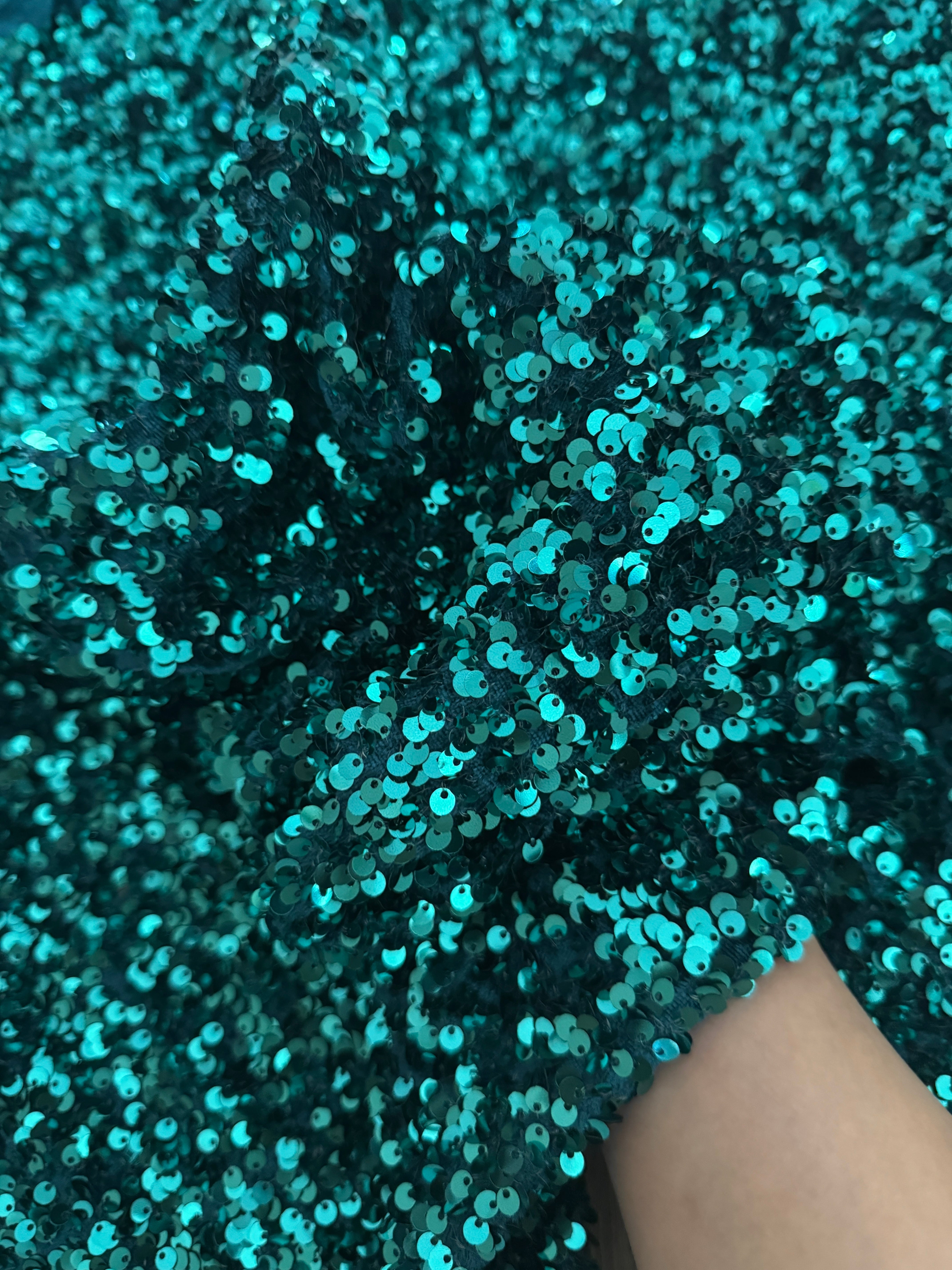 Teal Green Sequin on Velvet (Exclusive Color), Kiki Sewing Store, Kiki Luxury Fabric, Cheap Fabric Store, Kiki Textiles, Kiki Textile by the Yard, Kiki Textile USA
