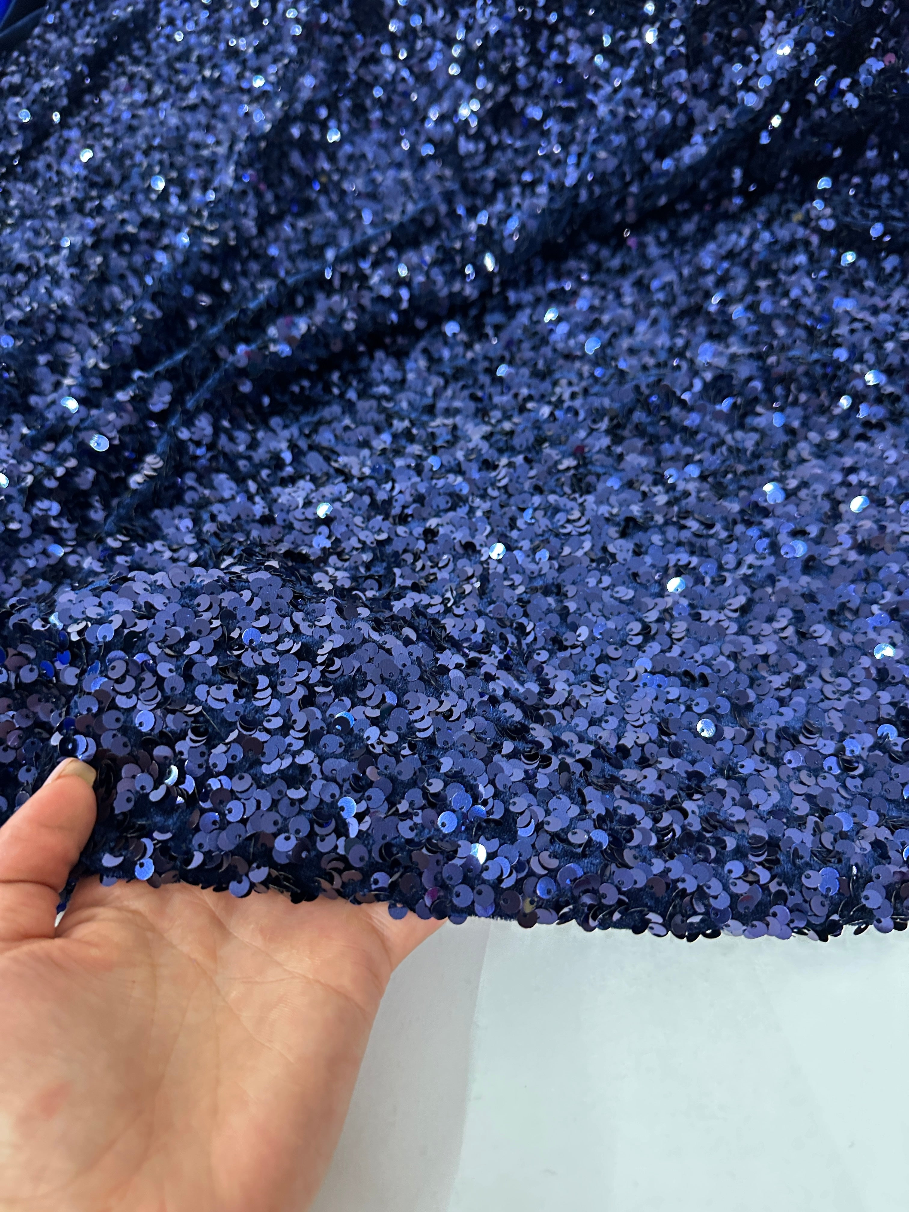 navy blue Sequin on Velvet, blue sequin on velvet, dark blue sequin on velvet, light blue sequin on velvet, velvet on discount, velvet on sale, buy velvet online, kikitextile velvet, premium velvet, velvet for gown, velvet for woman, velvet for bride