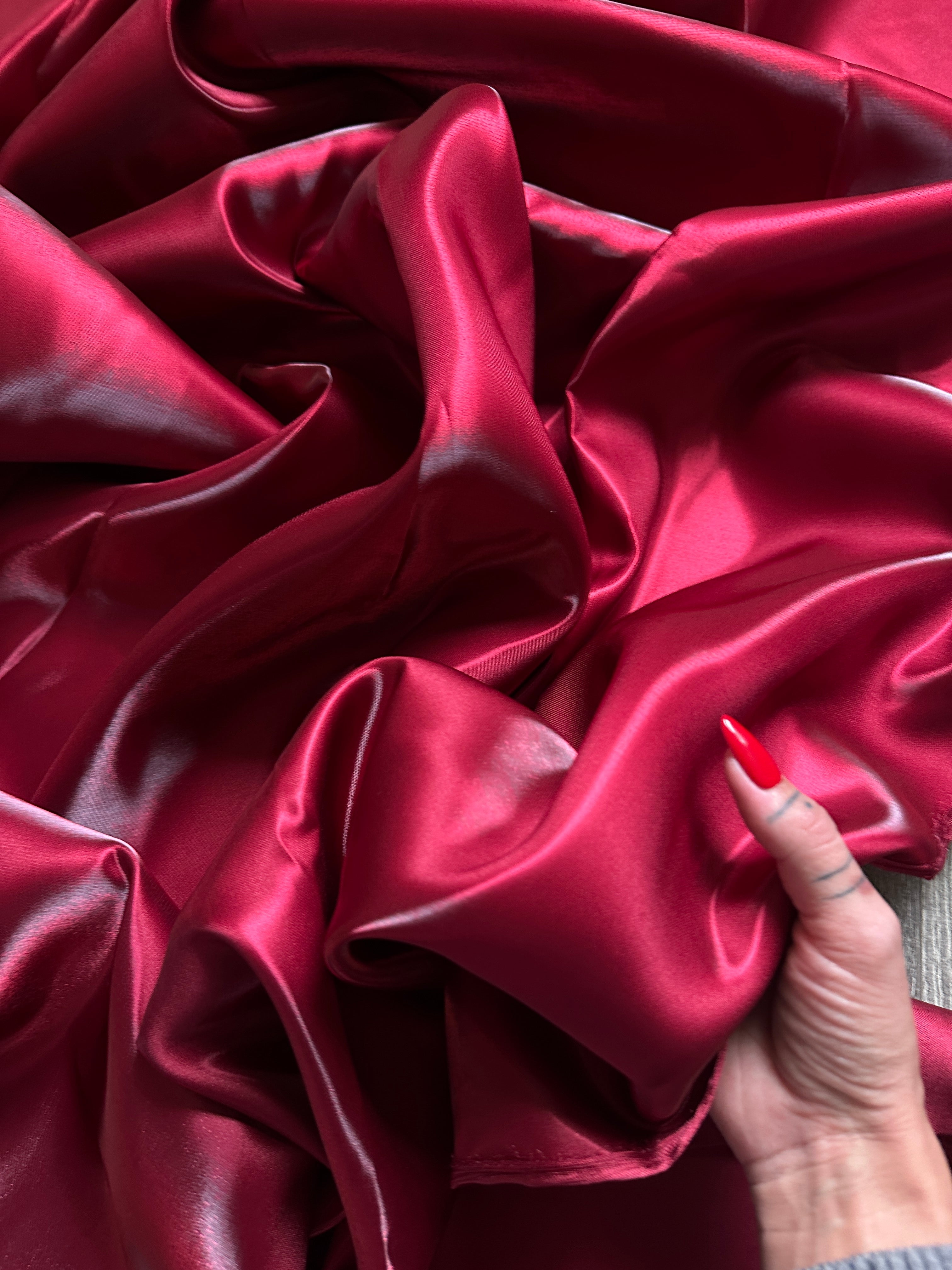 Burgundy Liquid Bridal Satin, Fabric Store, Sewing Store, Cheap Fabric Store, Kiki Textiles, Textile by the Yard