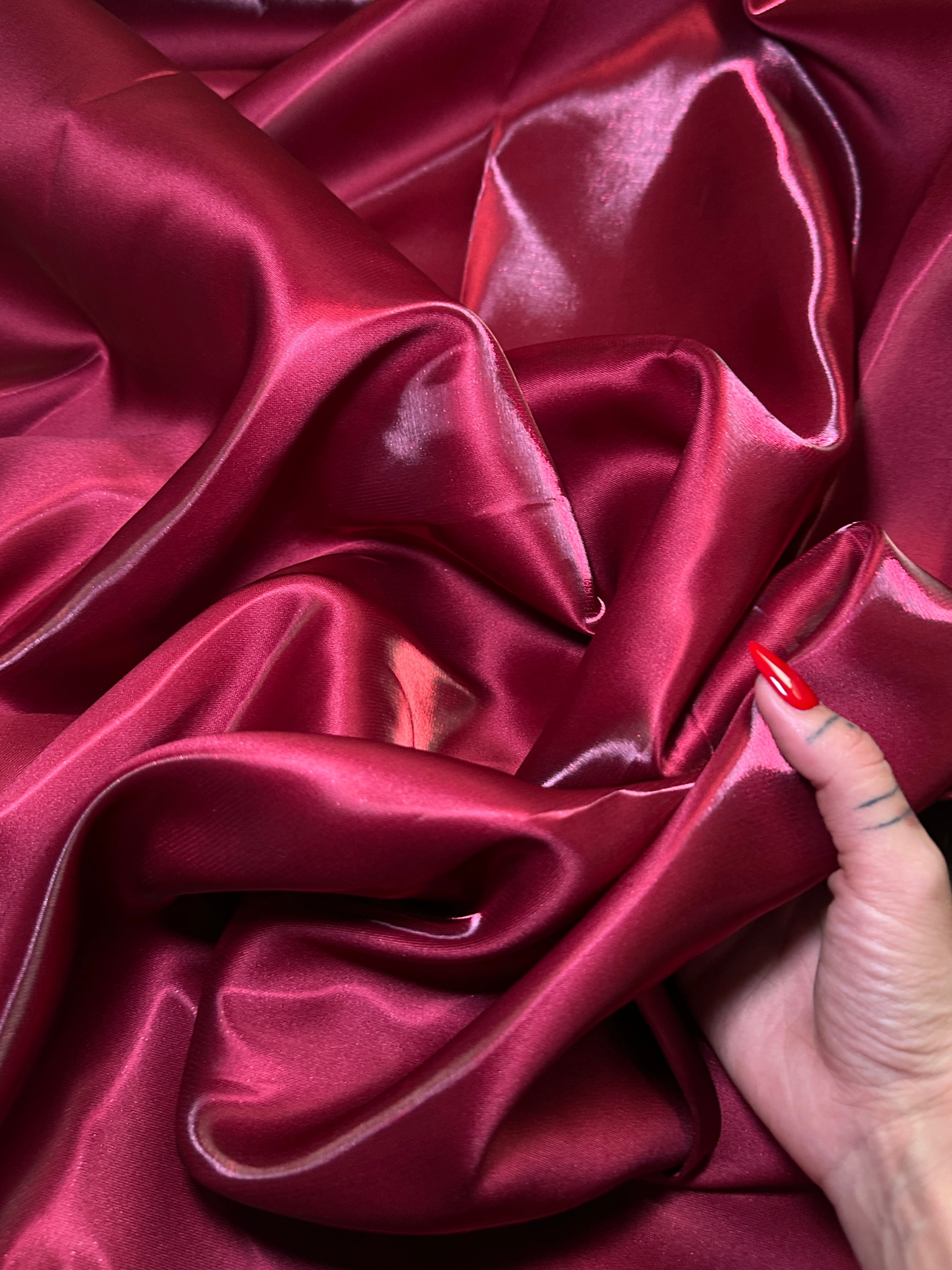 Burgundy Liquid Bridal Satin, Fabric Store, Sewing Store, Cheap Fabric Store, Kiki Textiles, Textile by the Yard