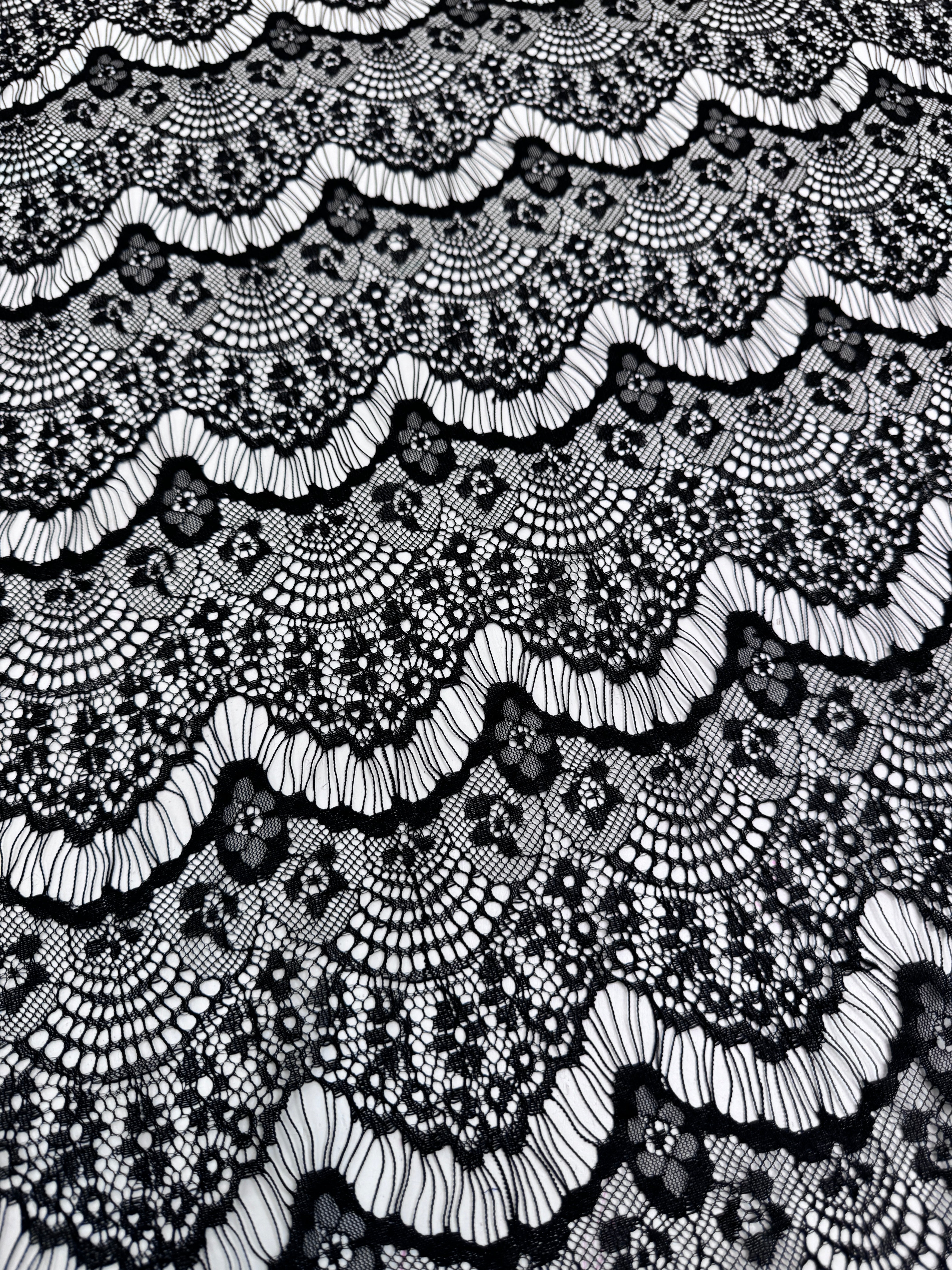 Black French Chantilly Floral Lingerie Lace, jet black Chantilly Floral Lingerie Lace, dark gray Chantilly Floral Lingerie Lace, Chantilly Floral Lingerie Lace for woman, Chantilly Floral Lingerie Lace for bride, Chantilly Floral Lingerie Lace for party wear, Chantilly Floral Lingerie Lace in low price, Chantilly Floral Lingerie Lace on discount