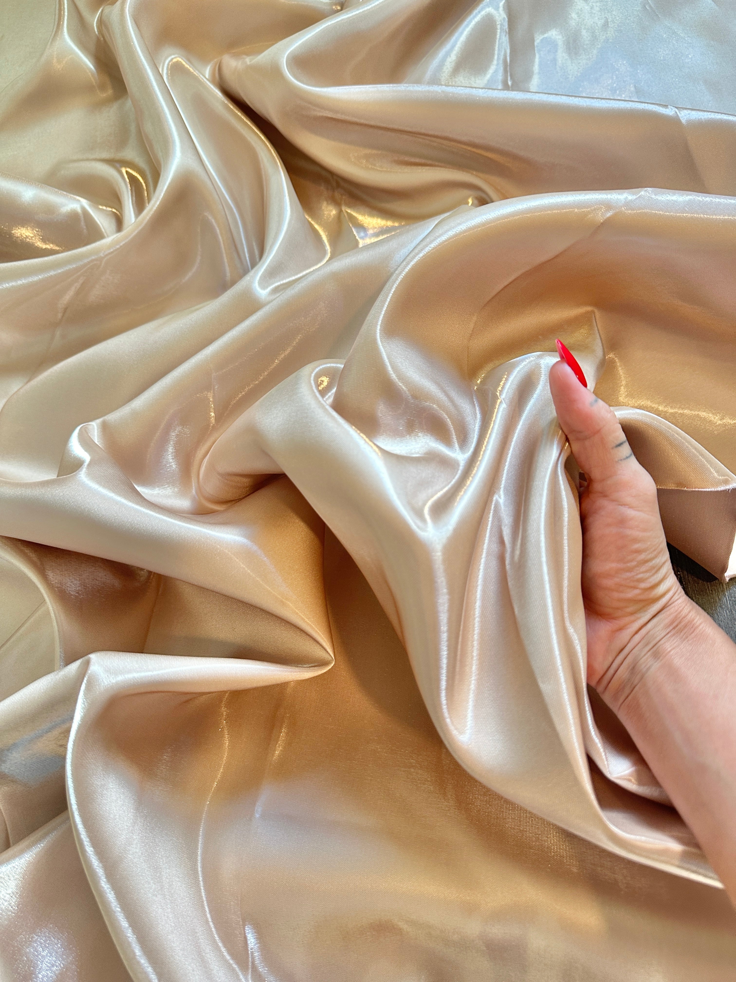 Champagne Liquid Bridal Satin, Fabric Store, Sewing Store, Cheap Fabric Store, Kiki Textiles, Textile by the Yard