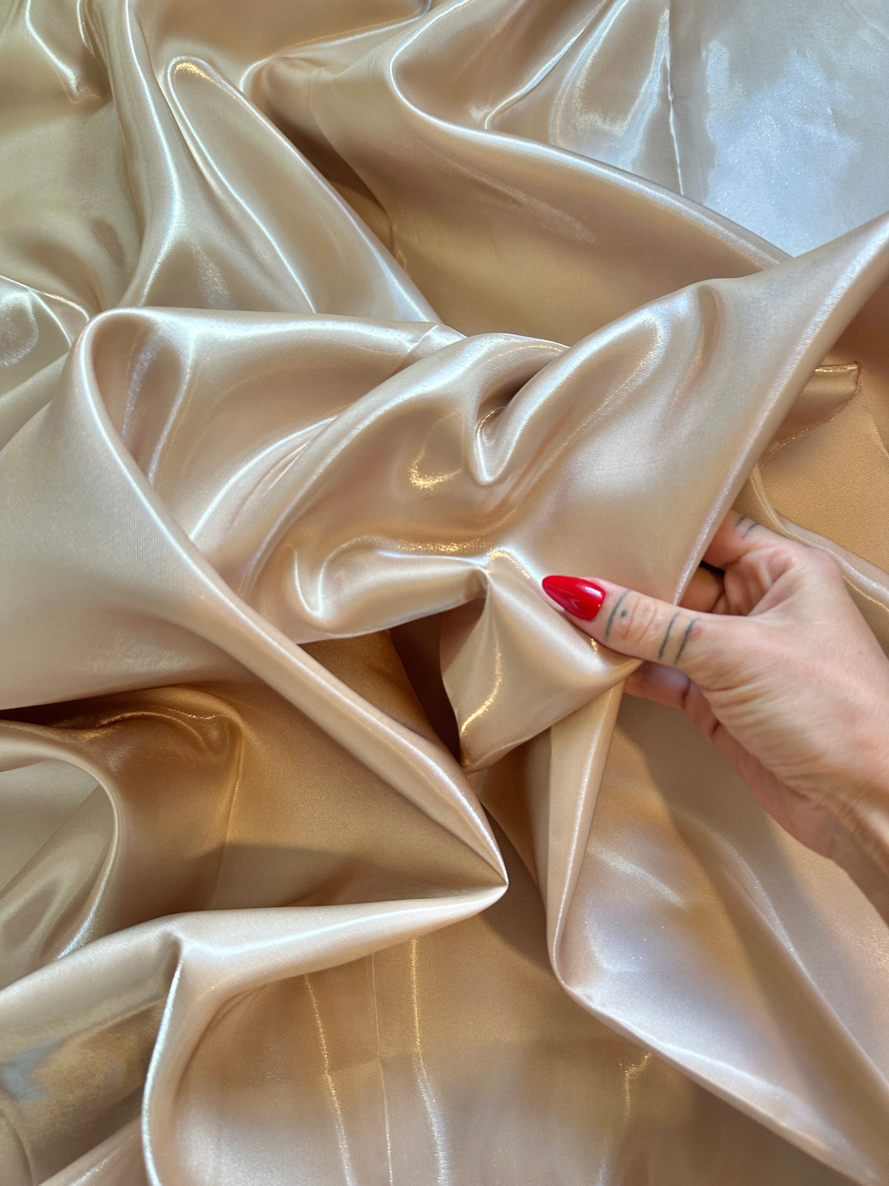 Champagne Liquid Bridal Satin, Fabric Store, Sewing Store, Cheap Fabric Store, Kiki Textiles, Textile by the Yard