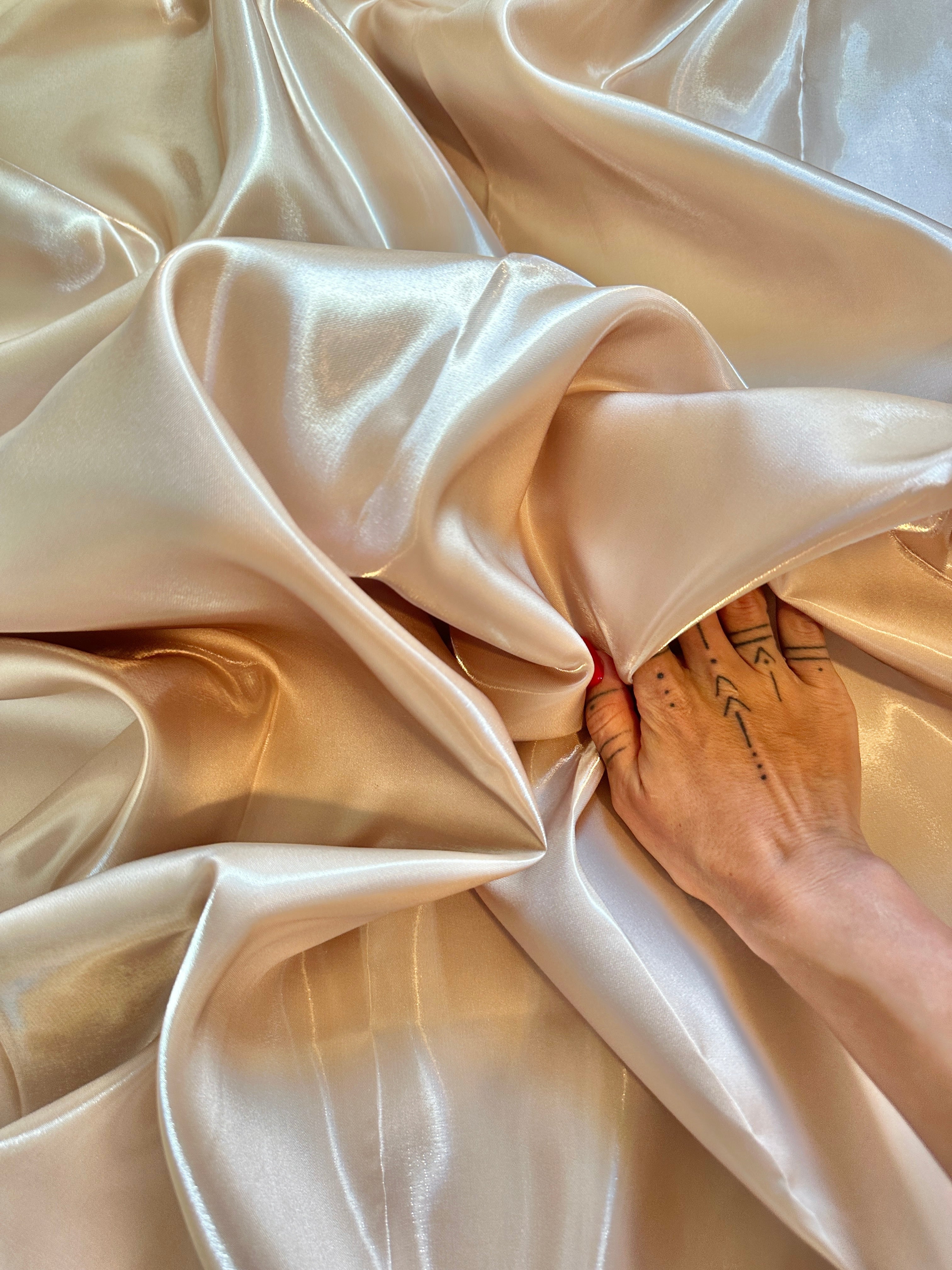 Champagne Liquid Bridal Satin, Fabric Store, Sewing Store, Cheap Fabric Store, Kiki Textiles, Textile by the Yard