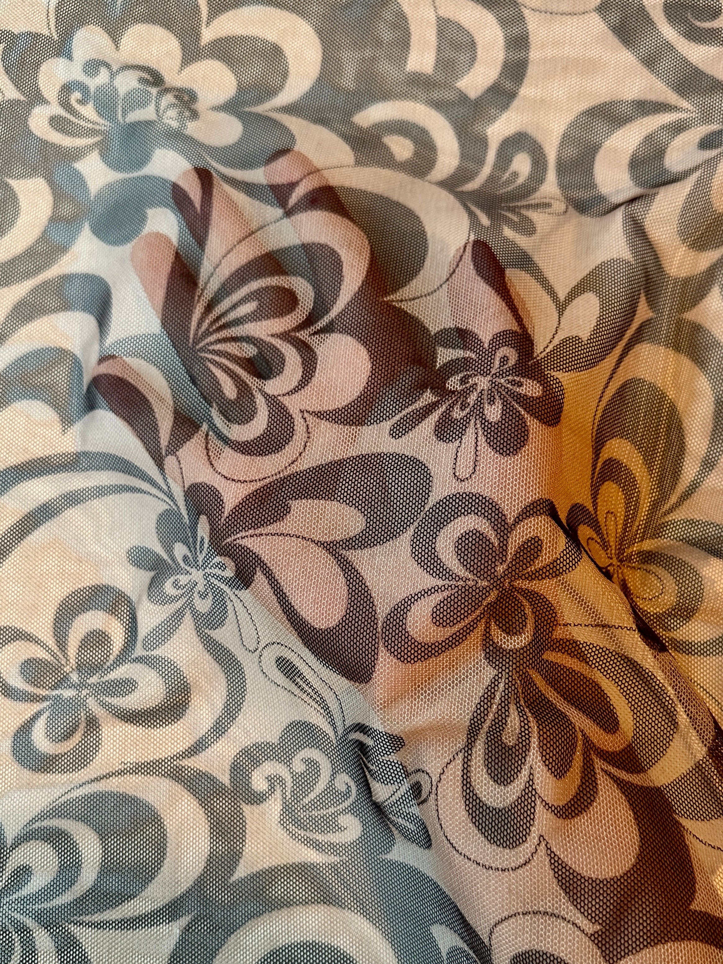 tattoo print Power Mesh, tattoo print Power Mesh Fabric, 4-way Stretch Power Mesh By yard, multicolor Stretchy Mesh Nylon/Spandex 4 way stretch, power mesh for woman, power mesh for party wear, mesh on sale, mesh on discount