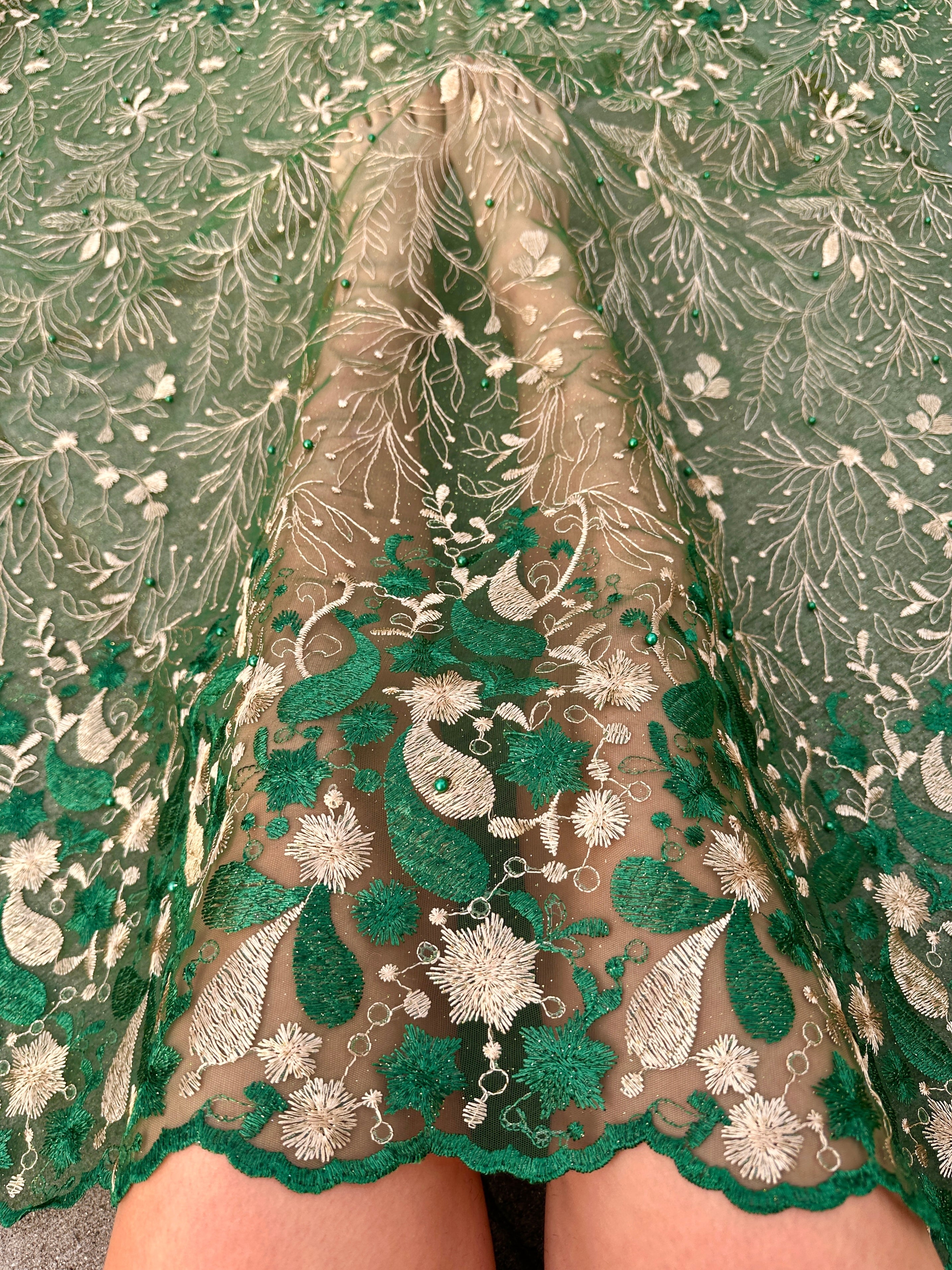 Emerald Gold Embroidered Lace