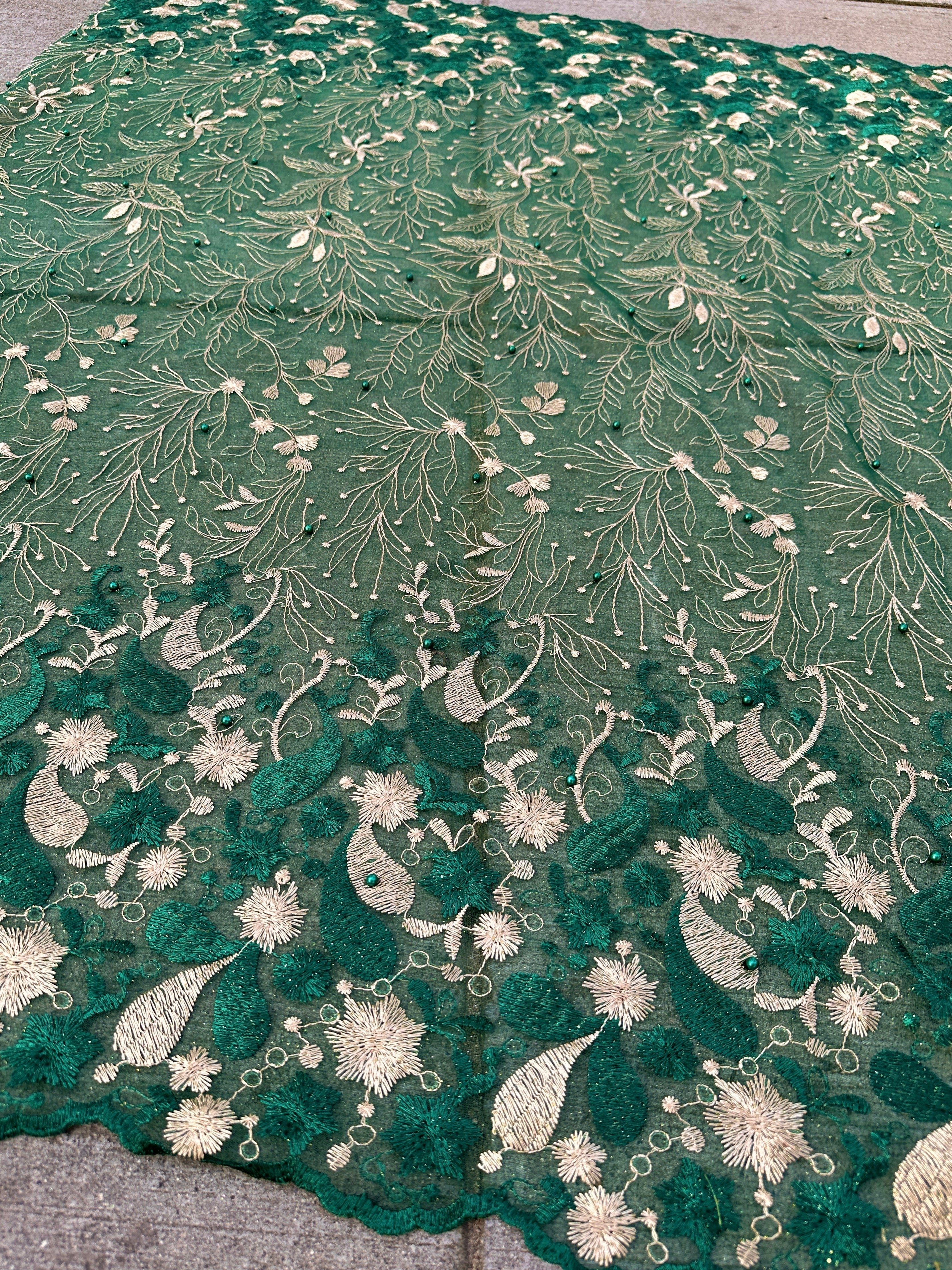 Emerald Gold Embroidered Lace